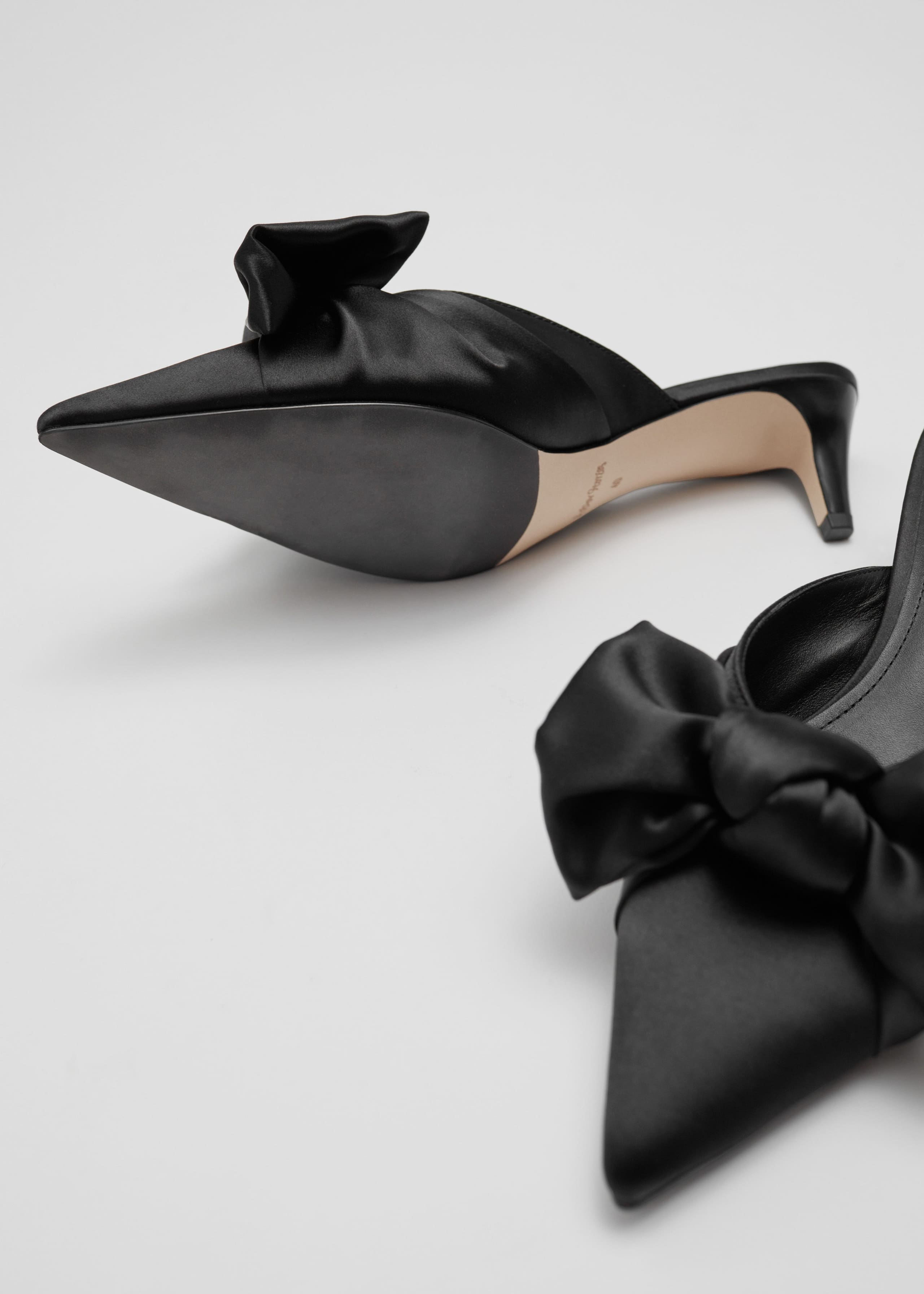 Soft Bow Satin Pumps - Black - Still Life