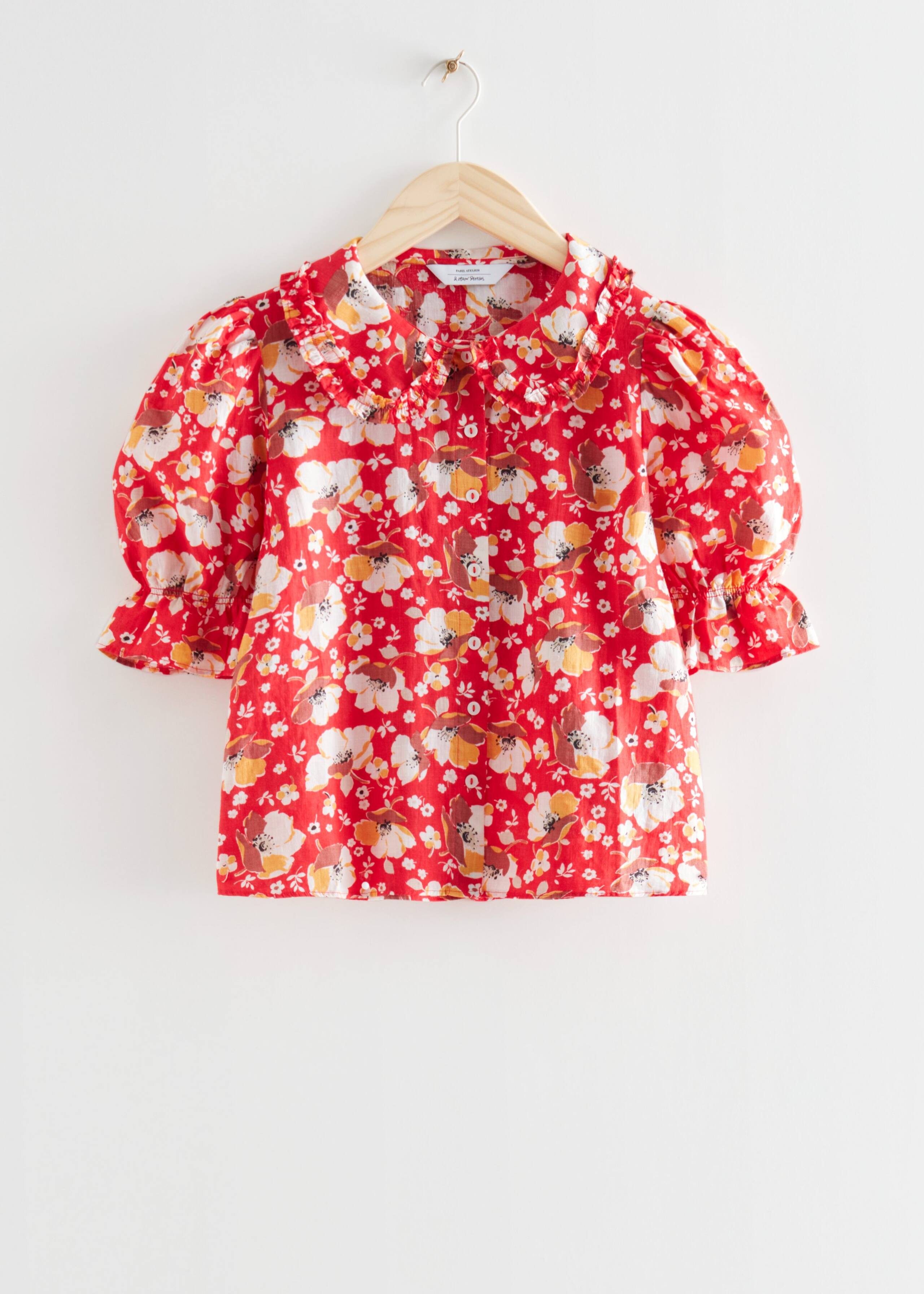 PrintedFrillBlouse - Red/White - Natura morta