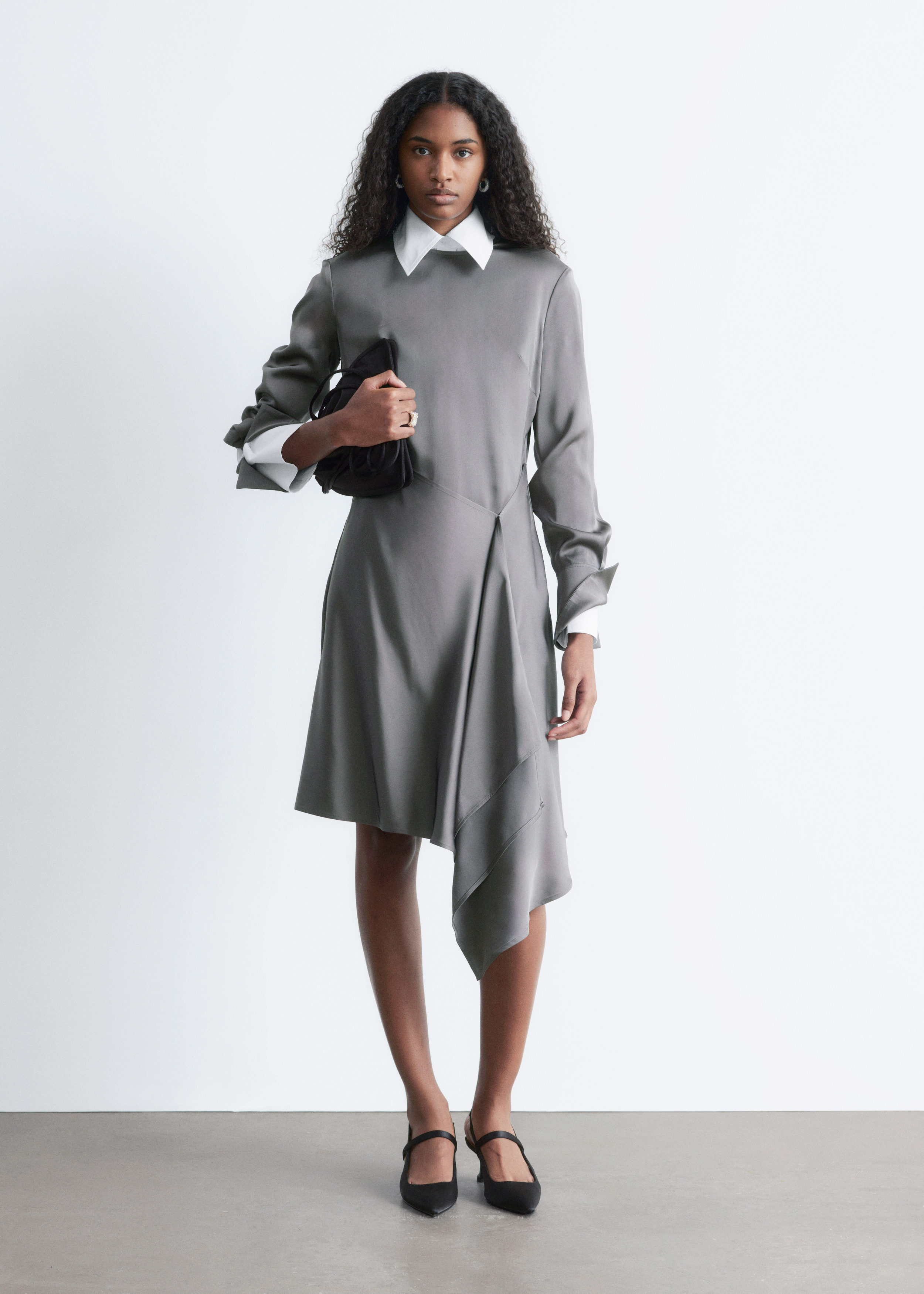 Asymmetric Long-Sleeve Mini Dress - Grey Silver - & Other Stories US