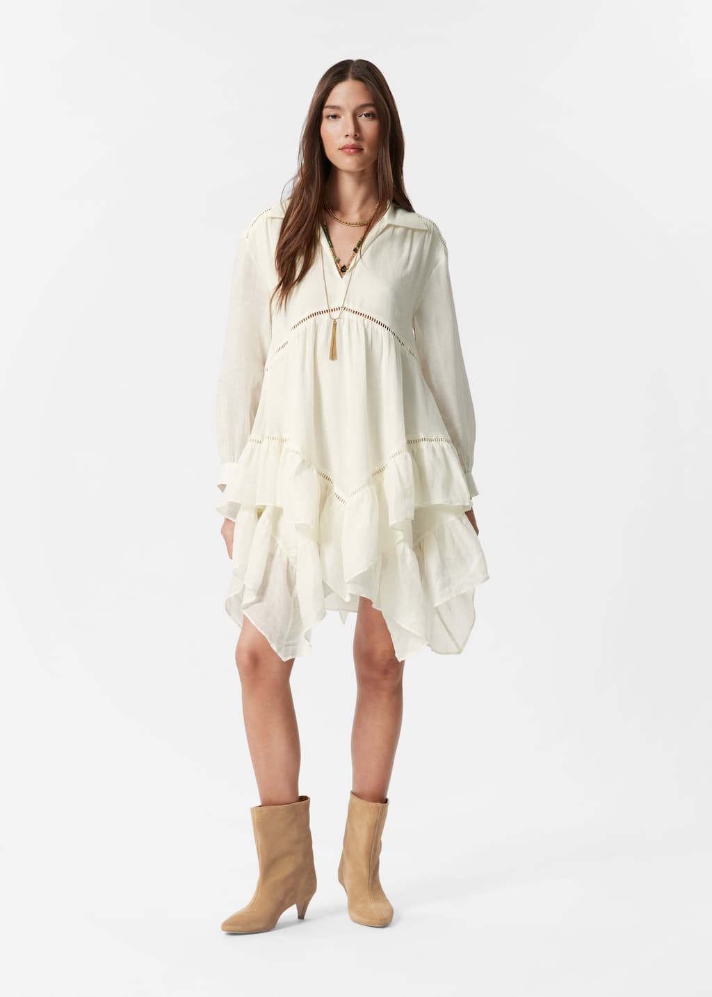 Minikleid aus Ramie mit Rüschen - Weiß - Lookbook