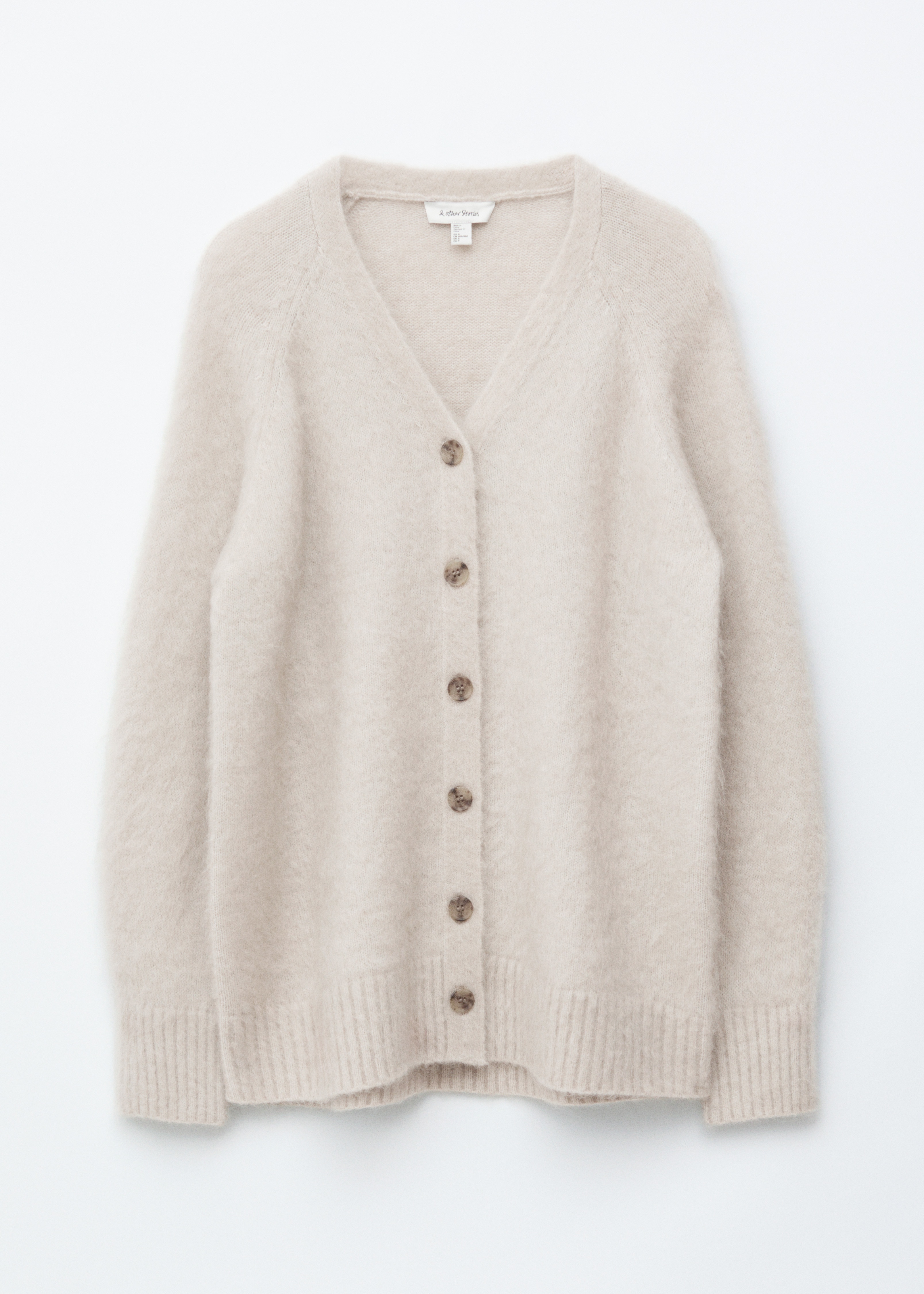 Long Mohair-Blend Cardigan - Beige/Grey/Dark Blue