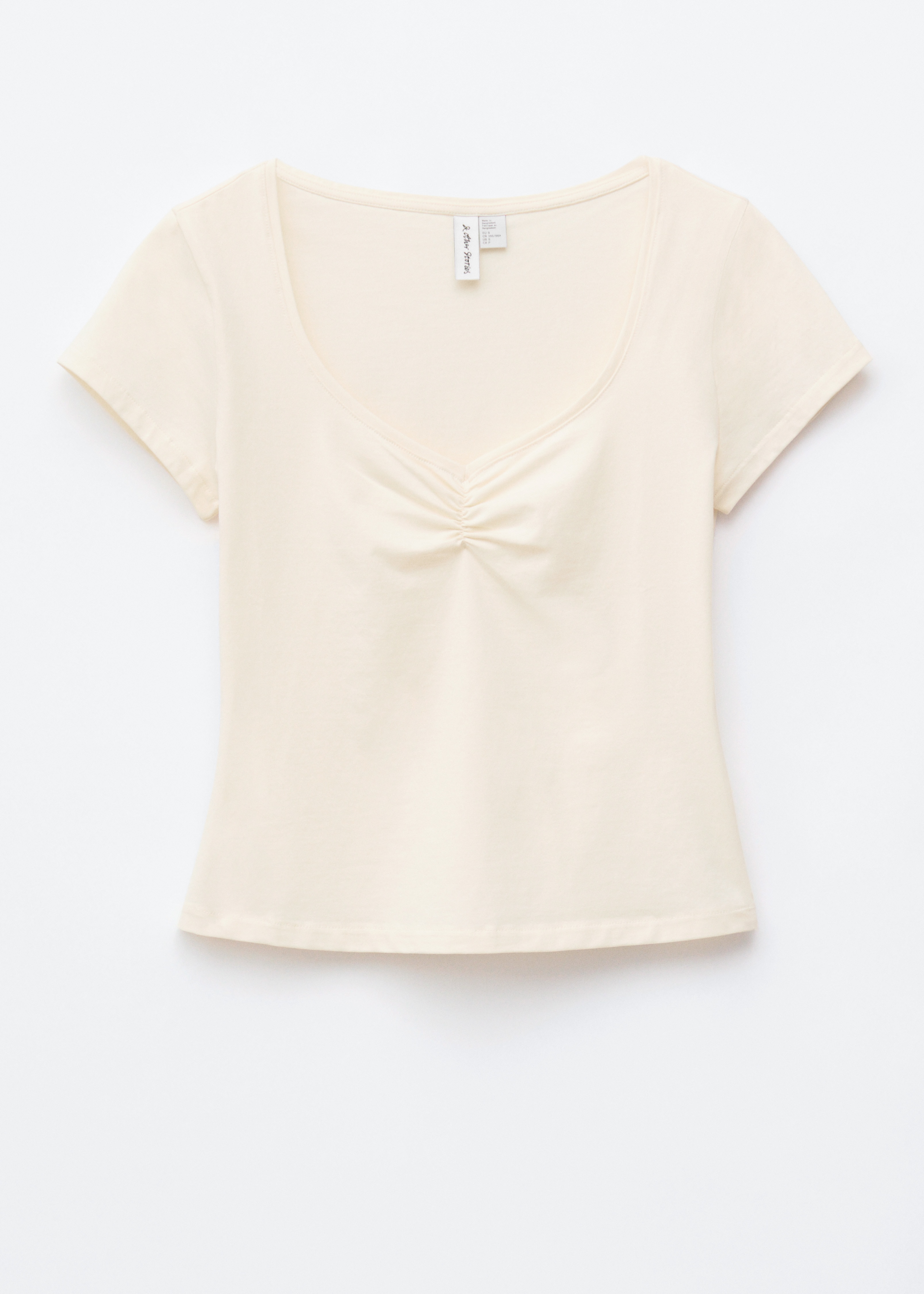 Camisola de malha jersey com busto franzido - Branco-sujo/Riscas castanhas