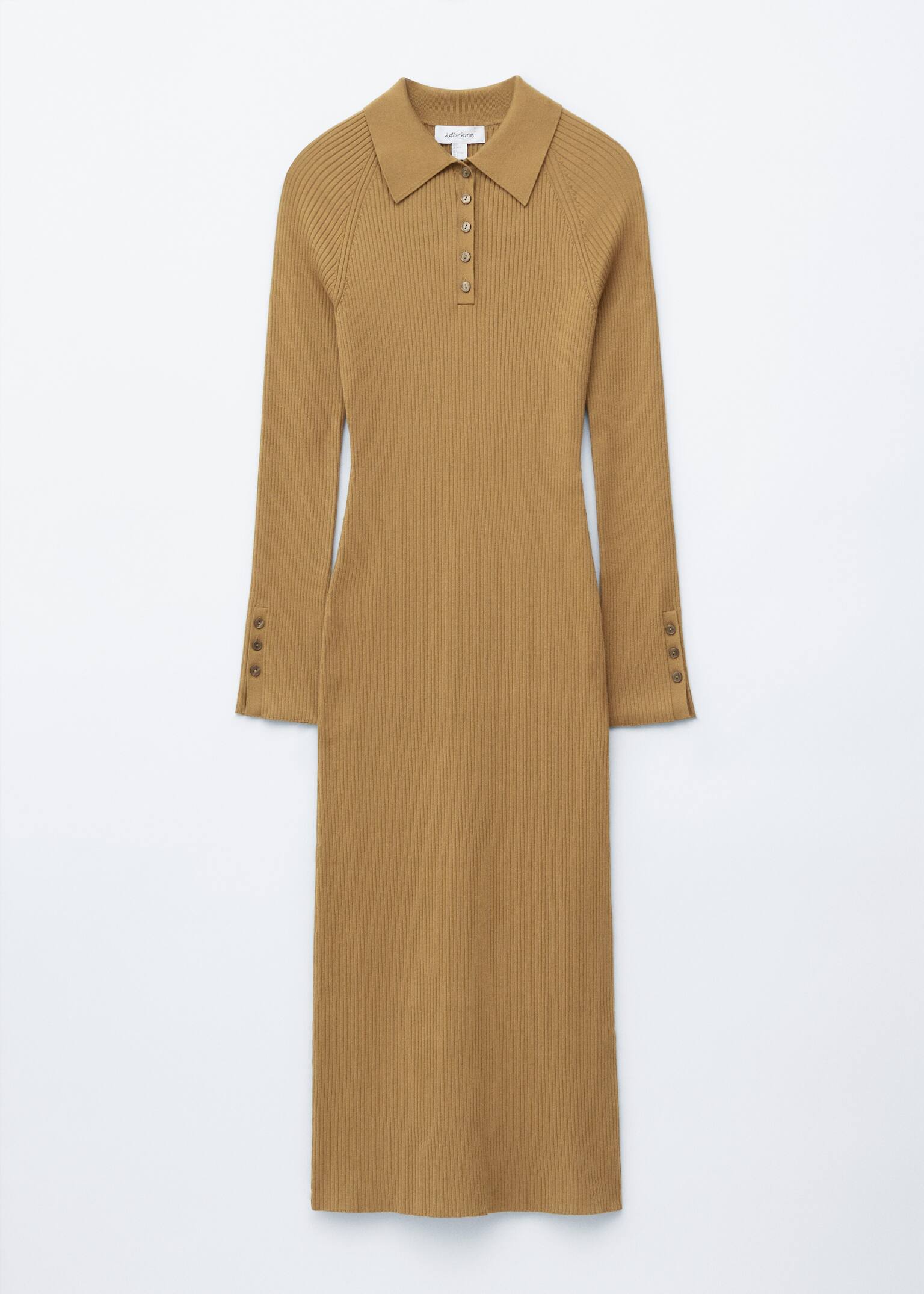 Abito midi in stile polo con lavorazione a coste - Beige scuro/Marrone scuro
