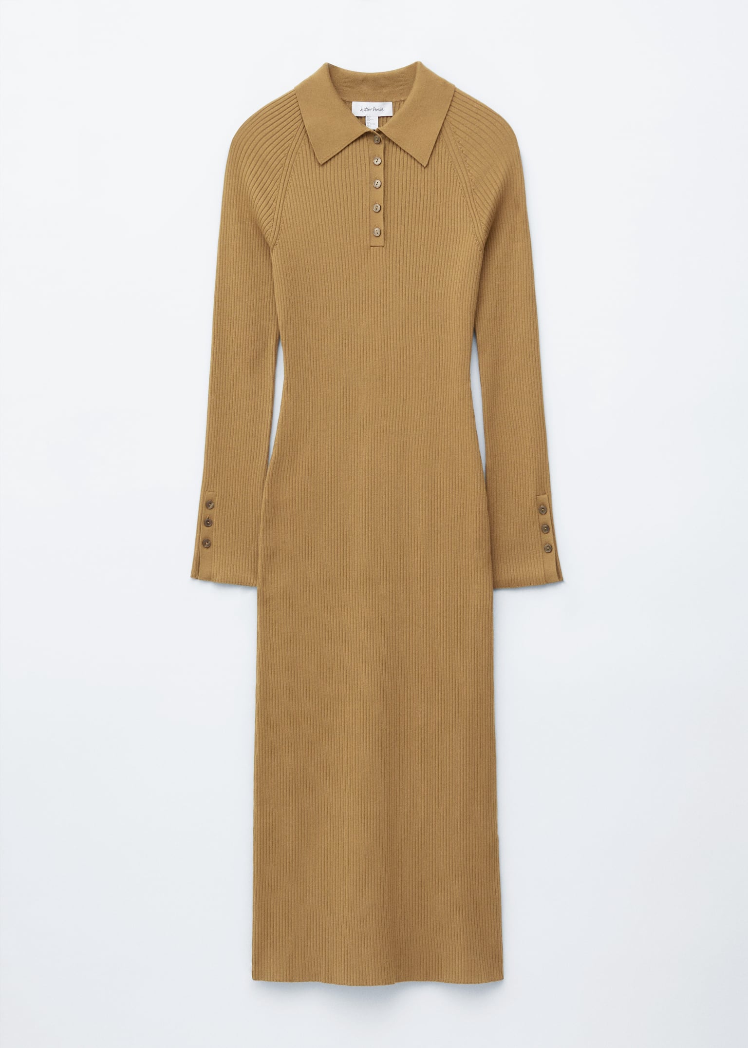 Rippstrick-Polo-Midikleid - Dunkelbeige/Dunkelbraun