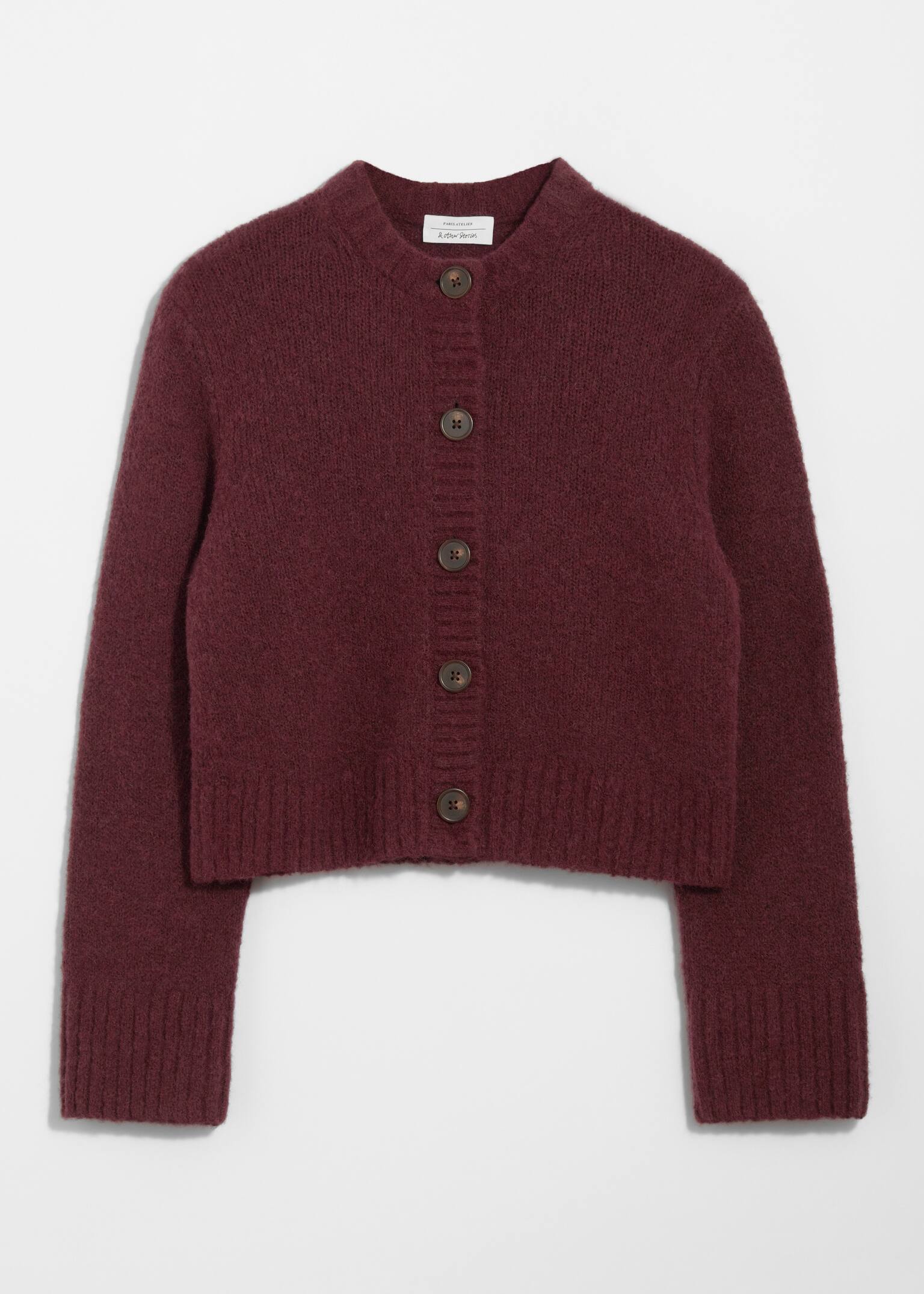 Cardigan boutonné en maille - Rouge foncé/Taupe