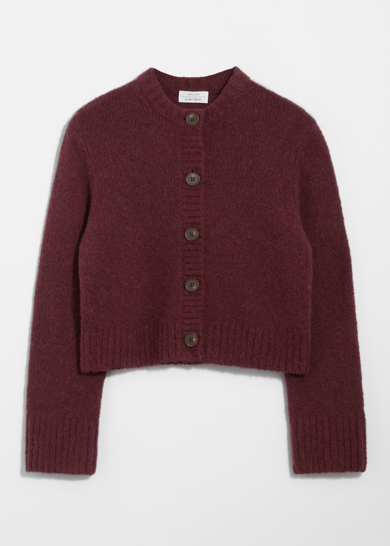 Gebreid vest met knopen - Donkerrood/Taupe