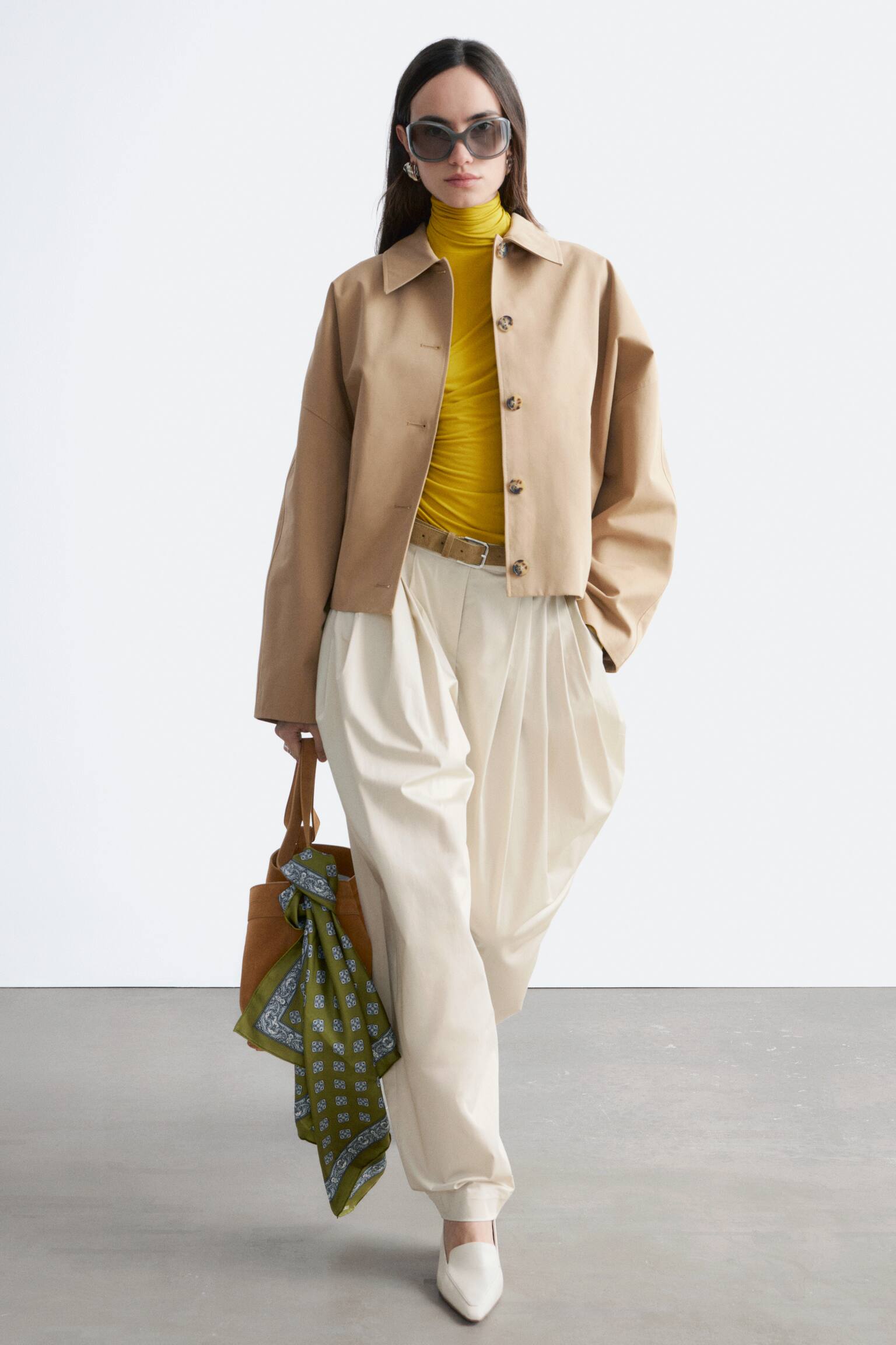 Giacca boxy in cotone - Beige/Marrone scuro - 7