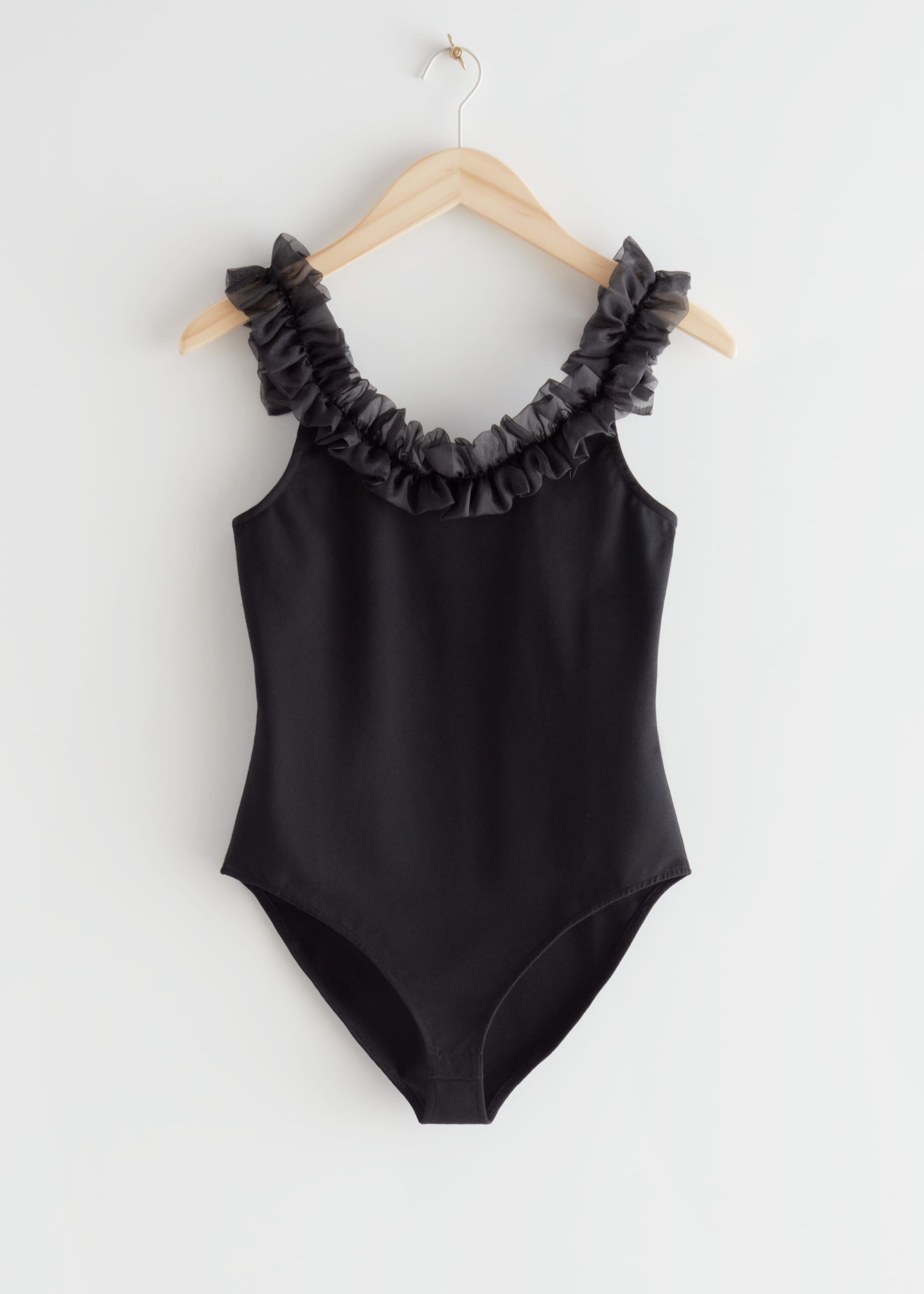 Organza Ruffle Bodysuit - Black - Natura morta