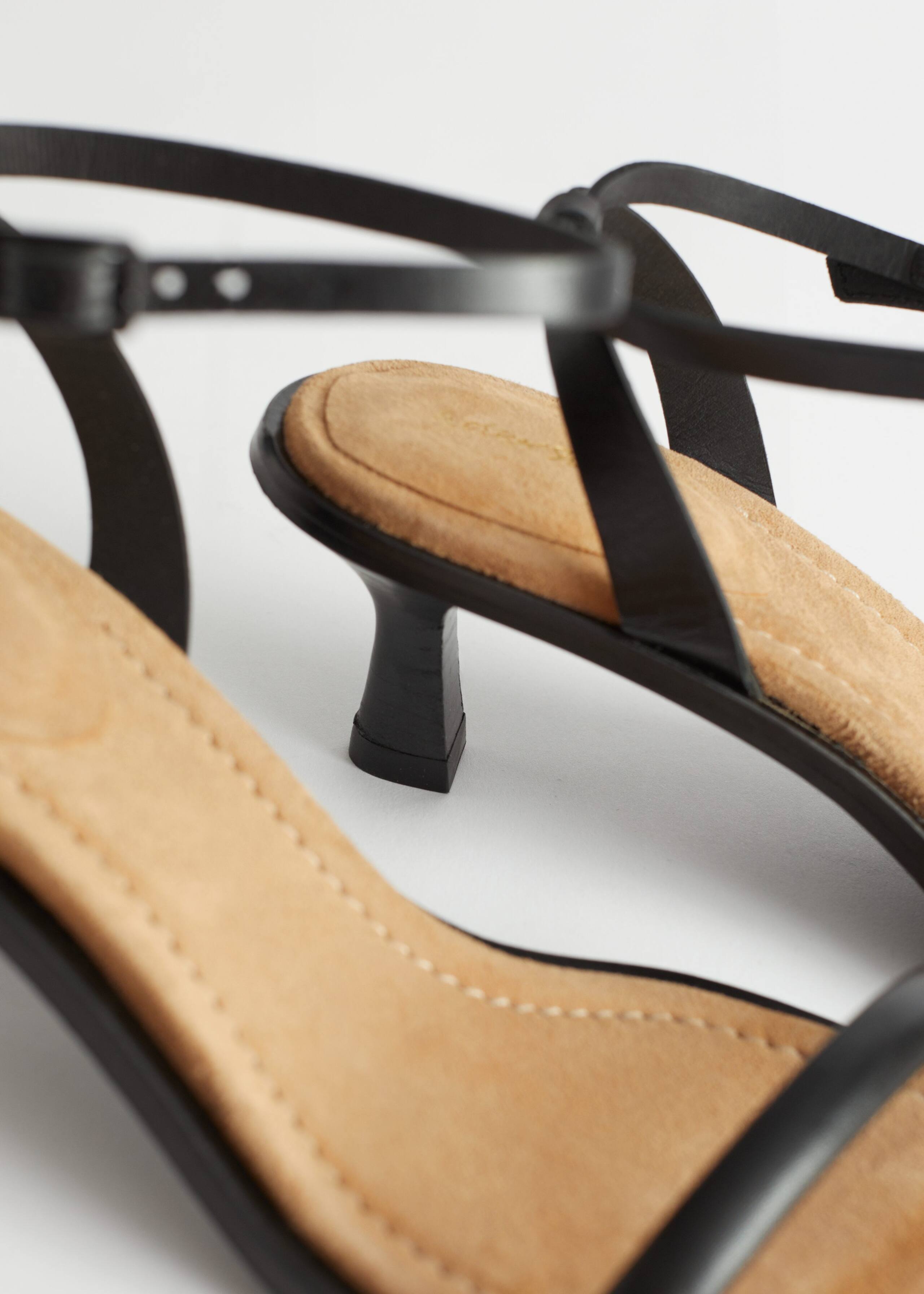Strappy Kitten Heel Leather Sandals - {{variantName}} - Descriptive Detail
