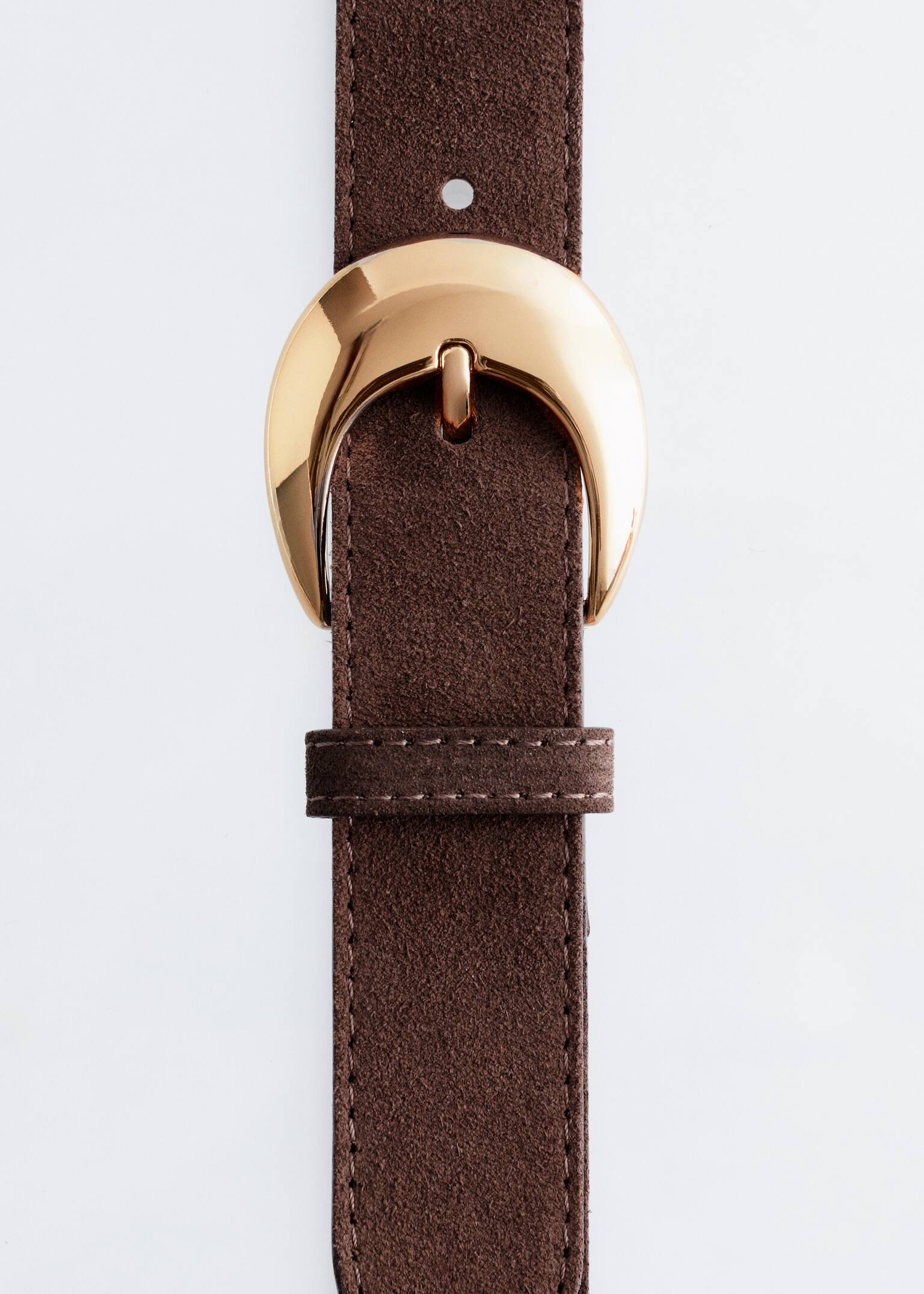 Ceinture en cuir à boucle en forme de croissant - Daim marron foncé/Marron Clair/Marron - 2