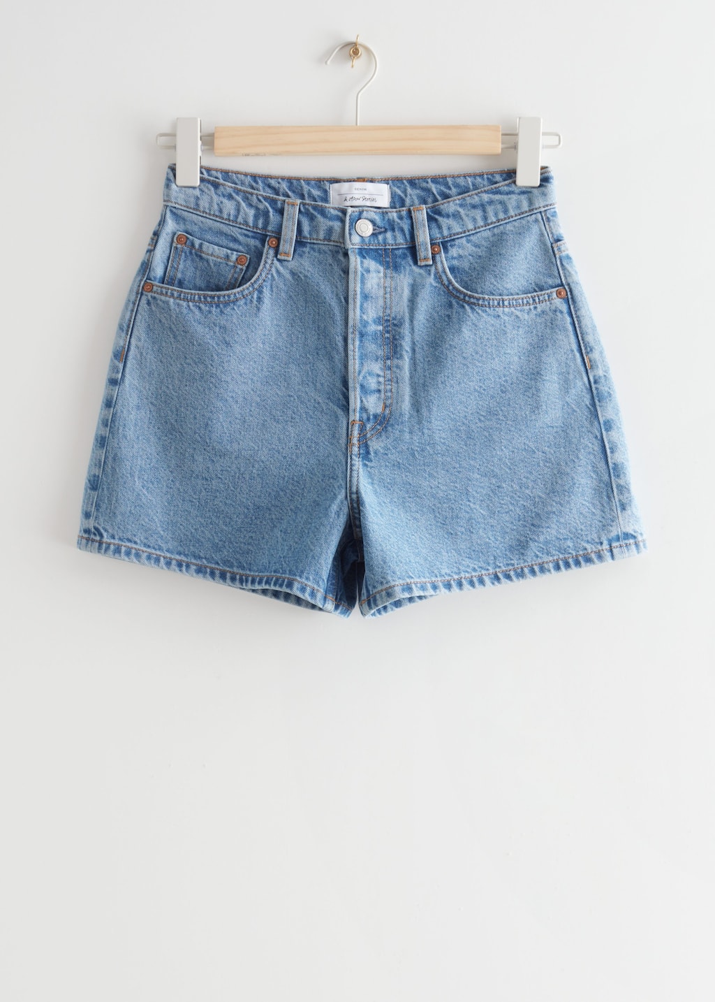 Shorts in denim a vita alta - Beige chiaro - Natura morta