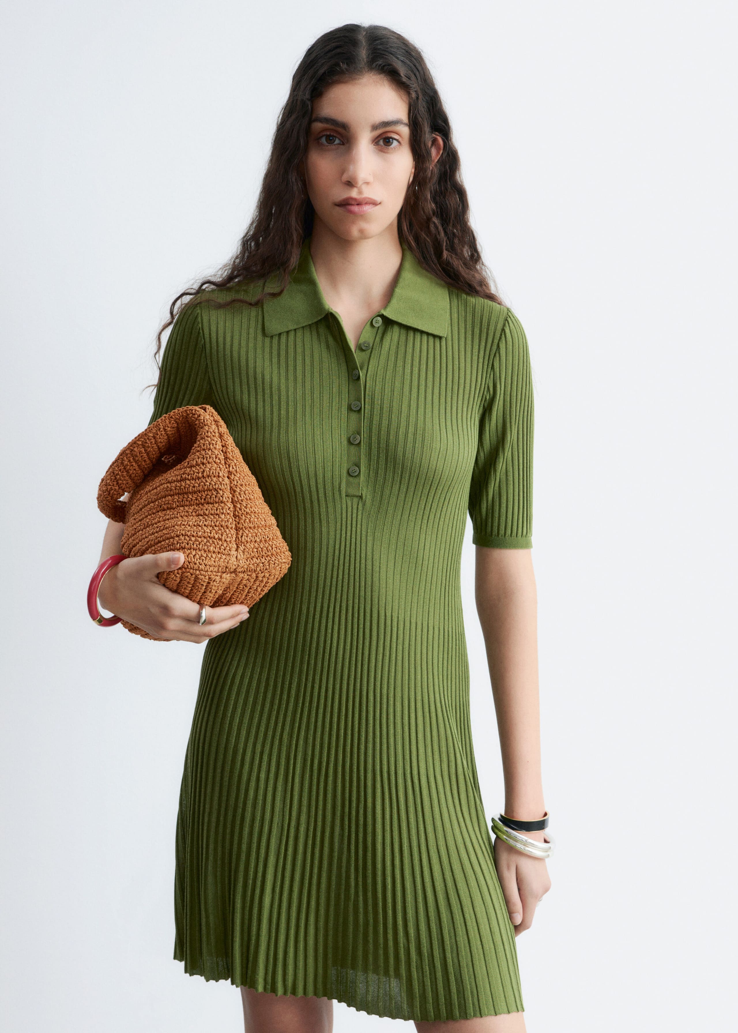 Knitted Mini Dress - Green - Lookbook