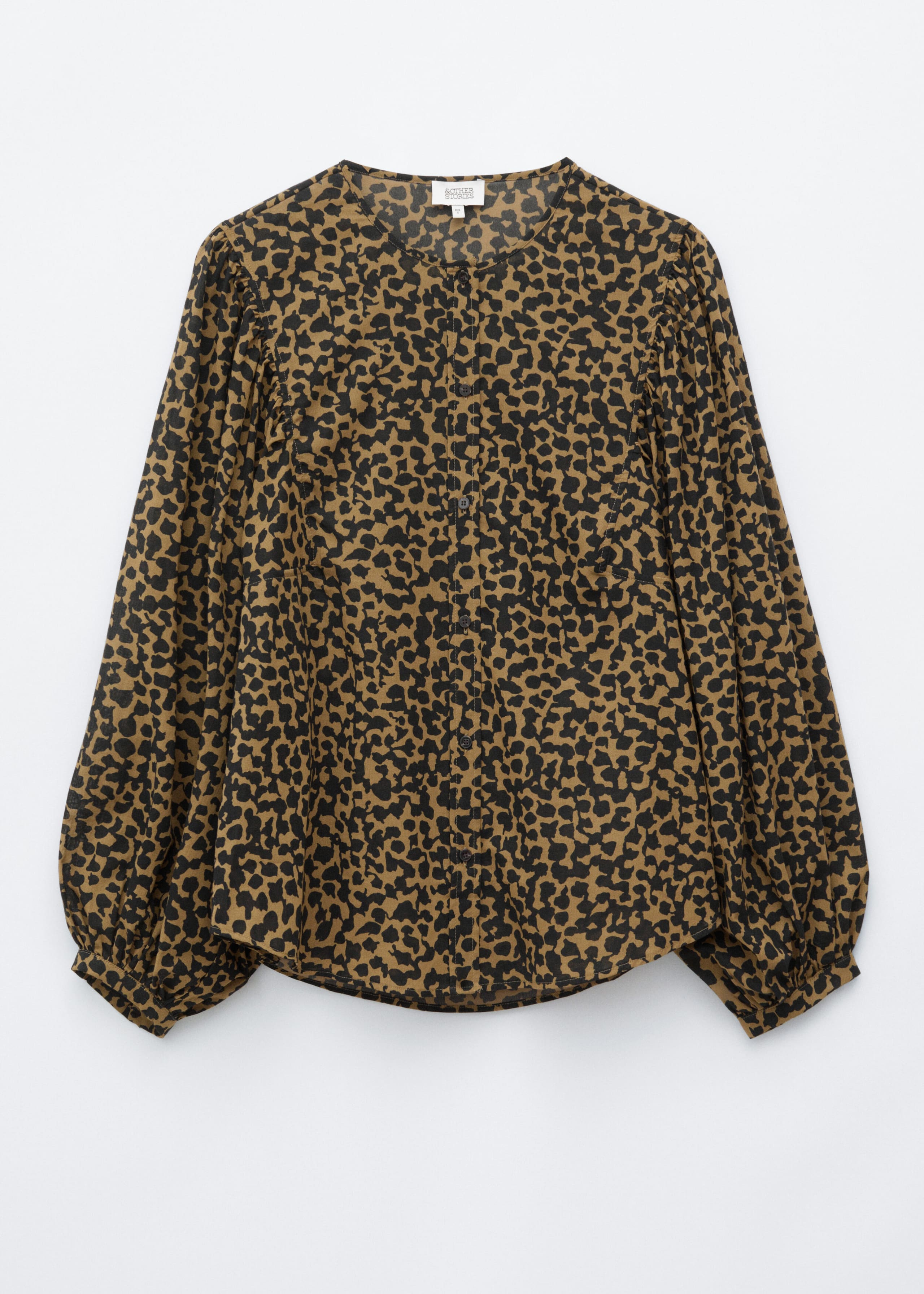Blusa in cotone con arricciature - Oliva/Motivo stampato - Natura morta