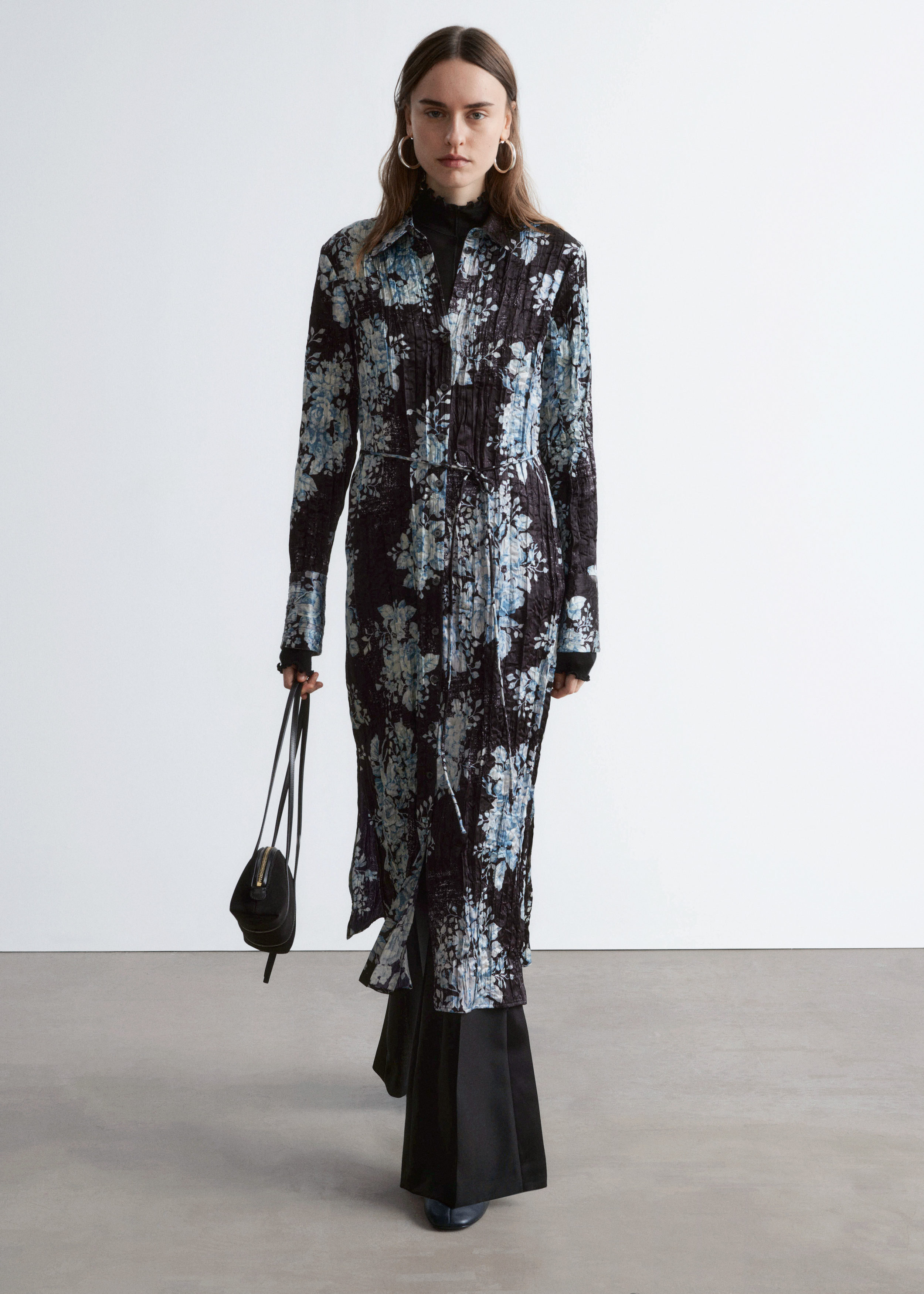 Crêpe Midi Shirt Dress - Black Floral - & Other Stories US