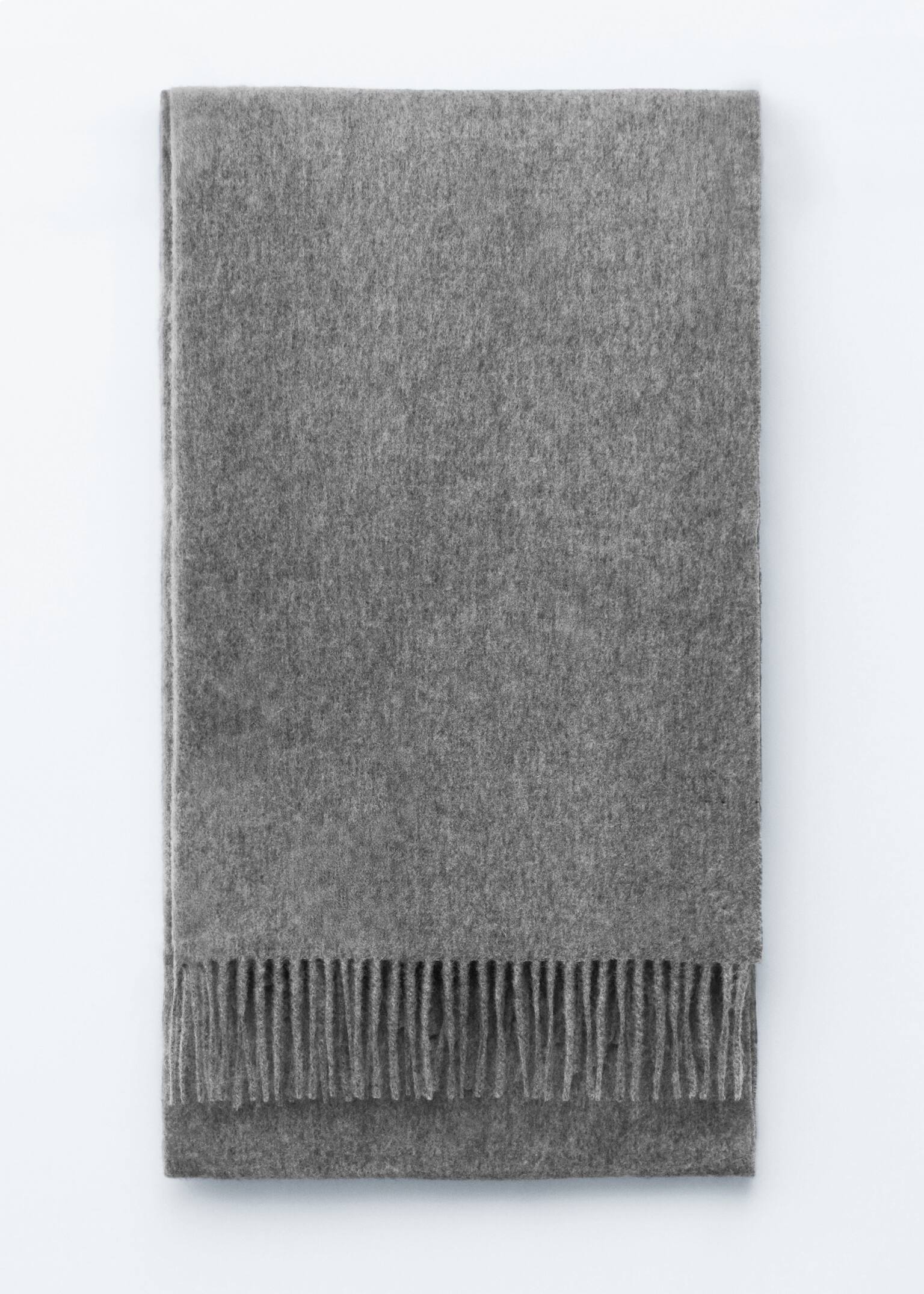 Deckenschal aus Wolle mit Fransen - Grau/Himmelblau/Cremefarben/Hellgelb