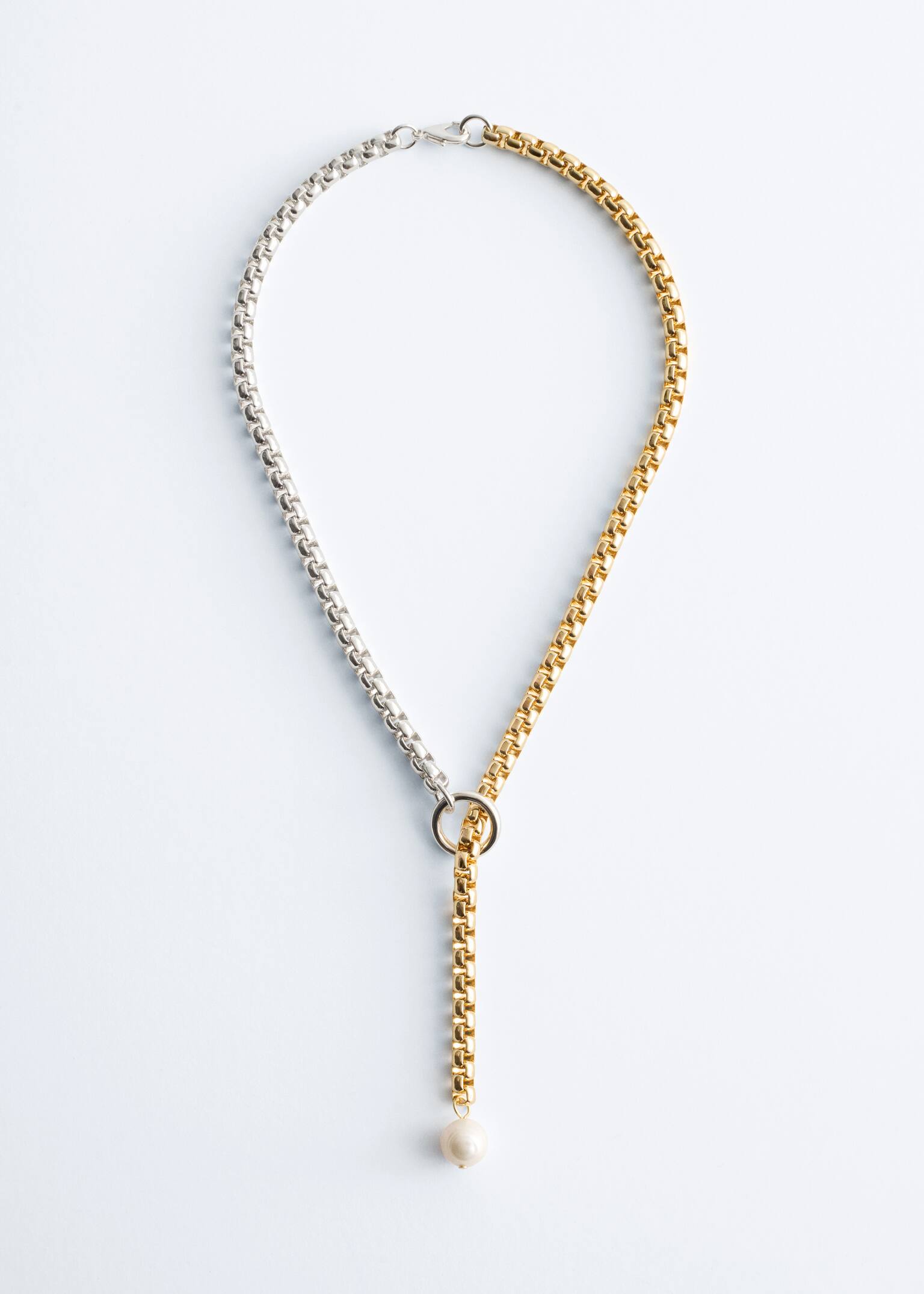 Two-Toned Lariat Necklace - Gold/Silver - 2