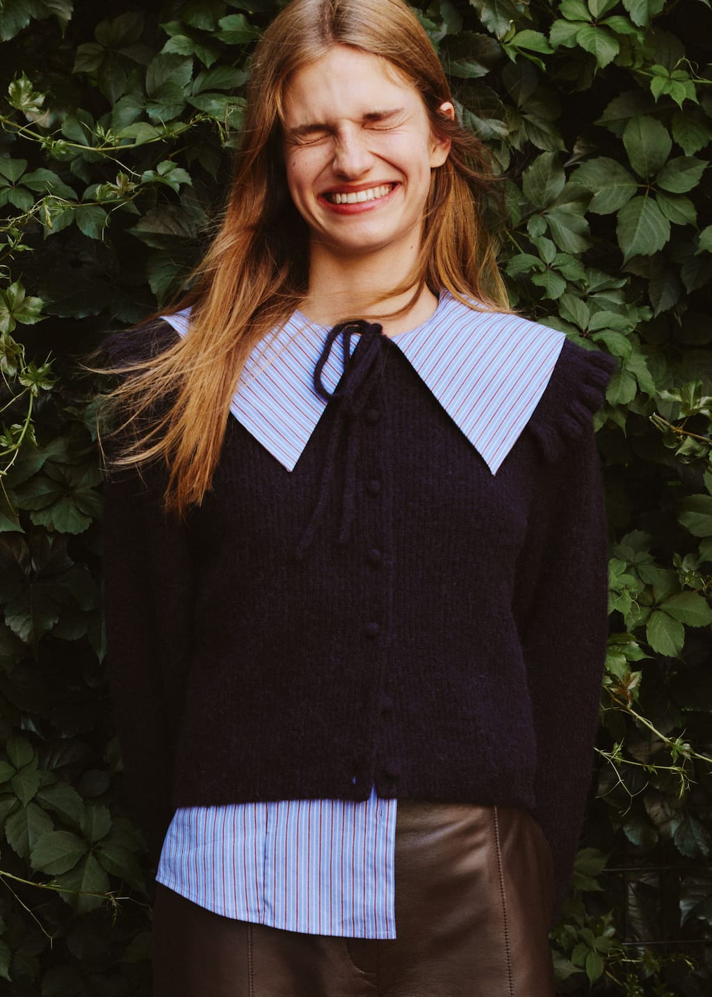 Image of Oversized Collar Striped Shirt
