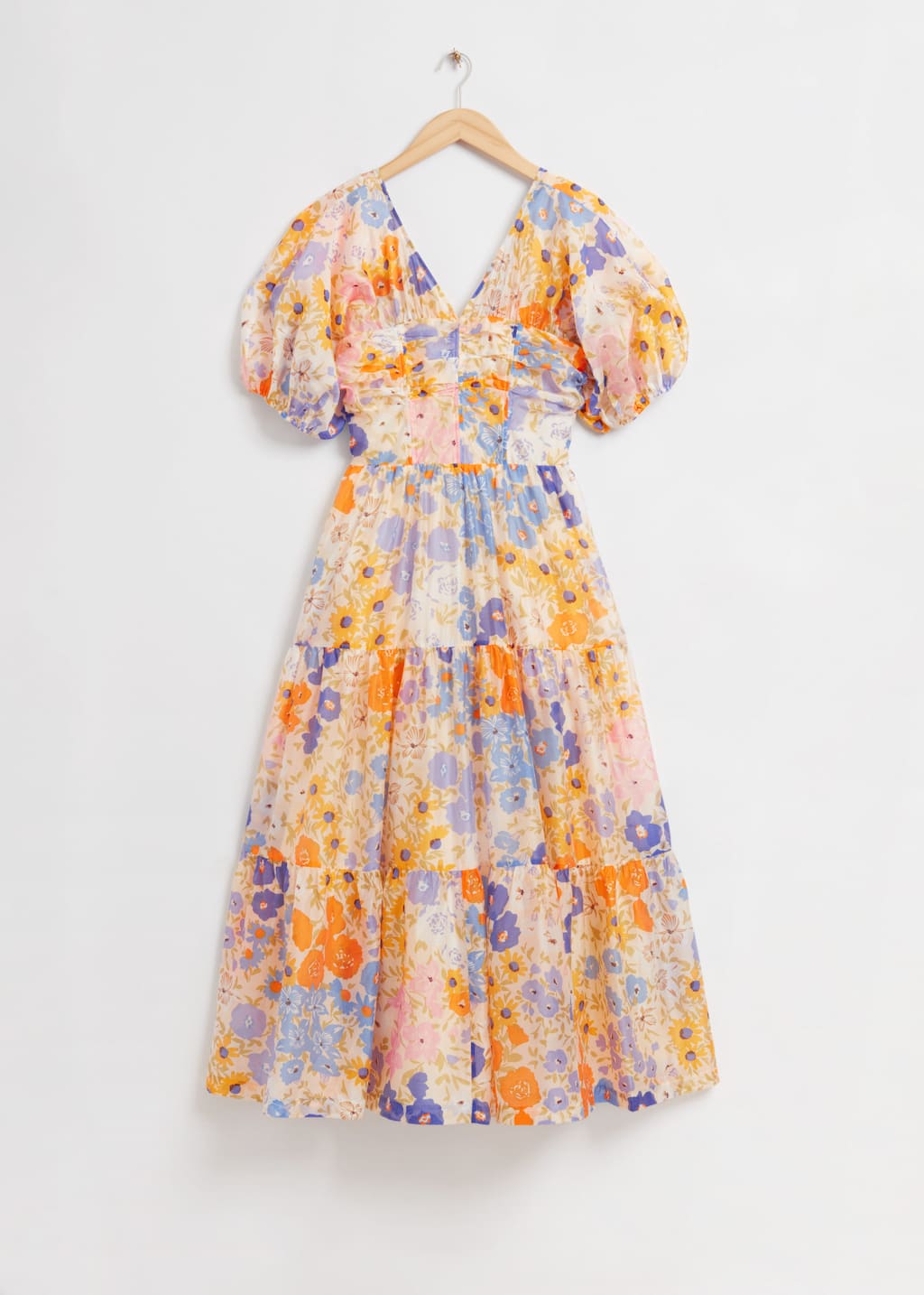 Gathered Tier Maxi Dress - Orange Floral Print - Still Life