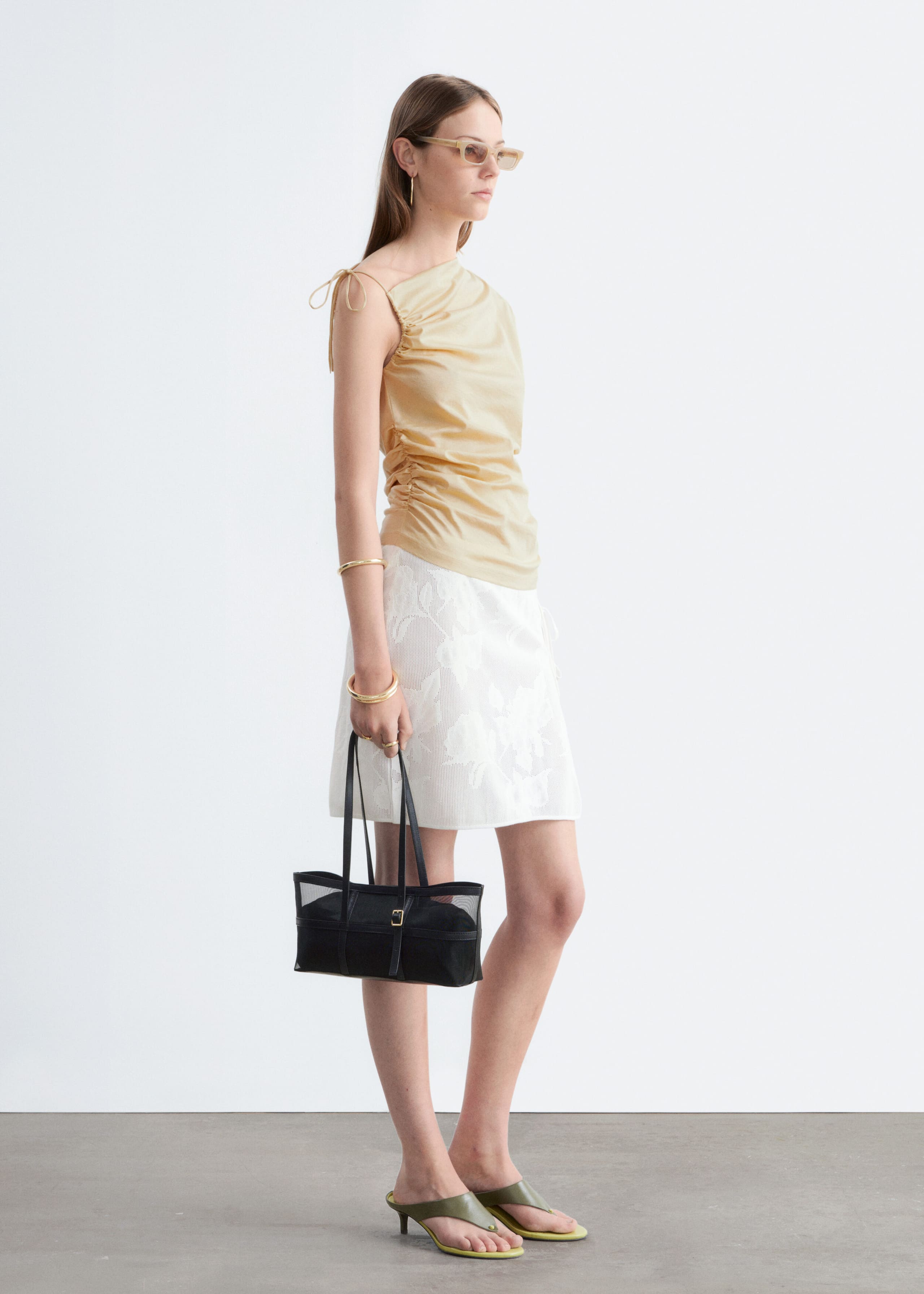 One-Shoulder Drawstring Top - Bright Orange - Lookbook