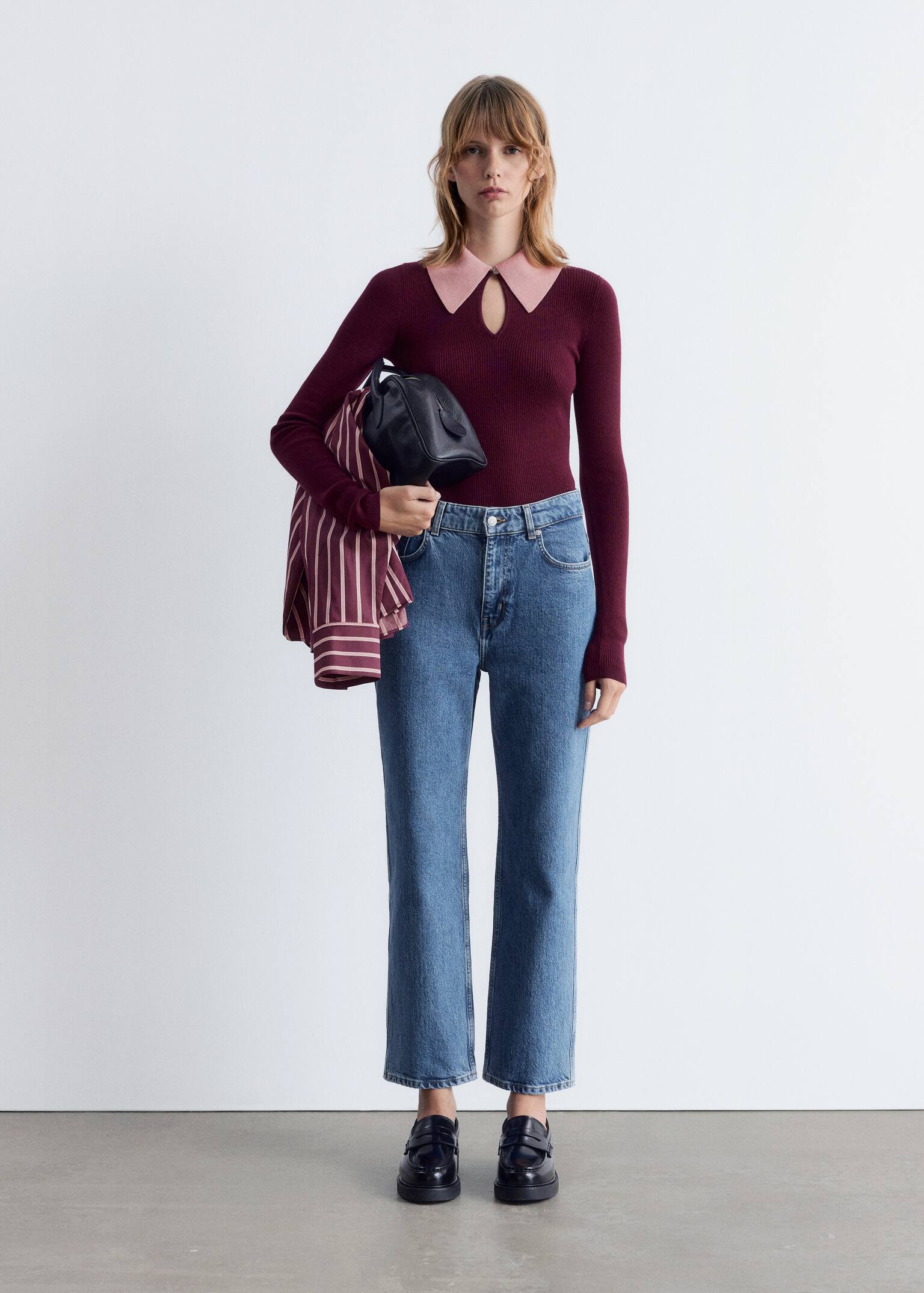Cropped Slim-Leg Jeans - Light Blue/White