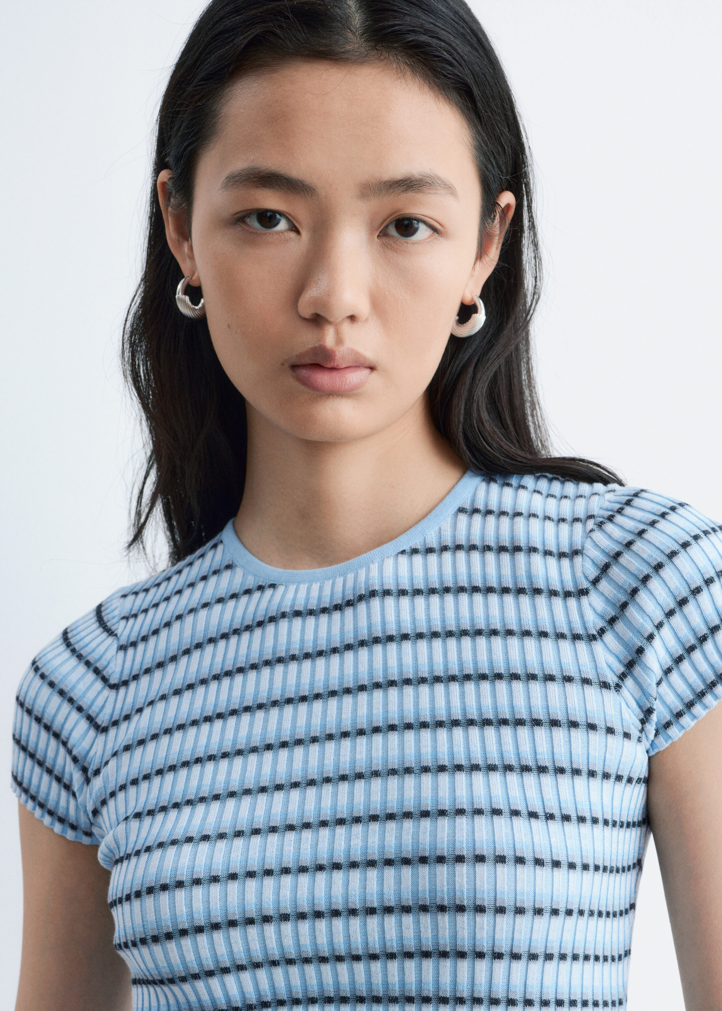 Striped Rib-Knit T-shirt - Light Blue/Black Stripes - & Other