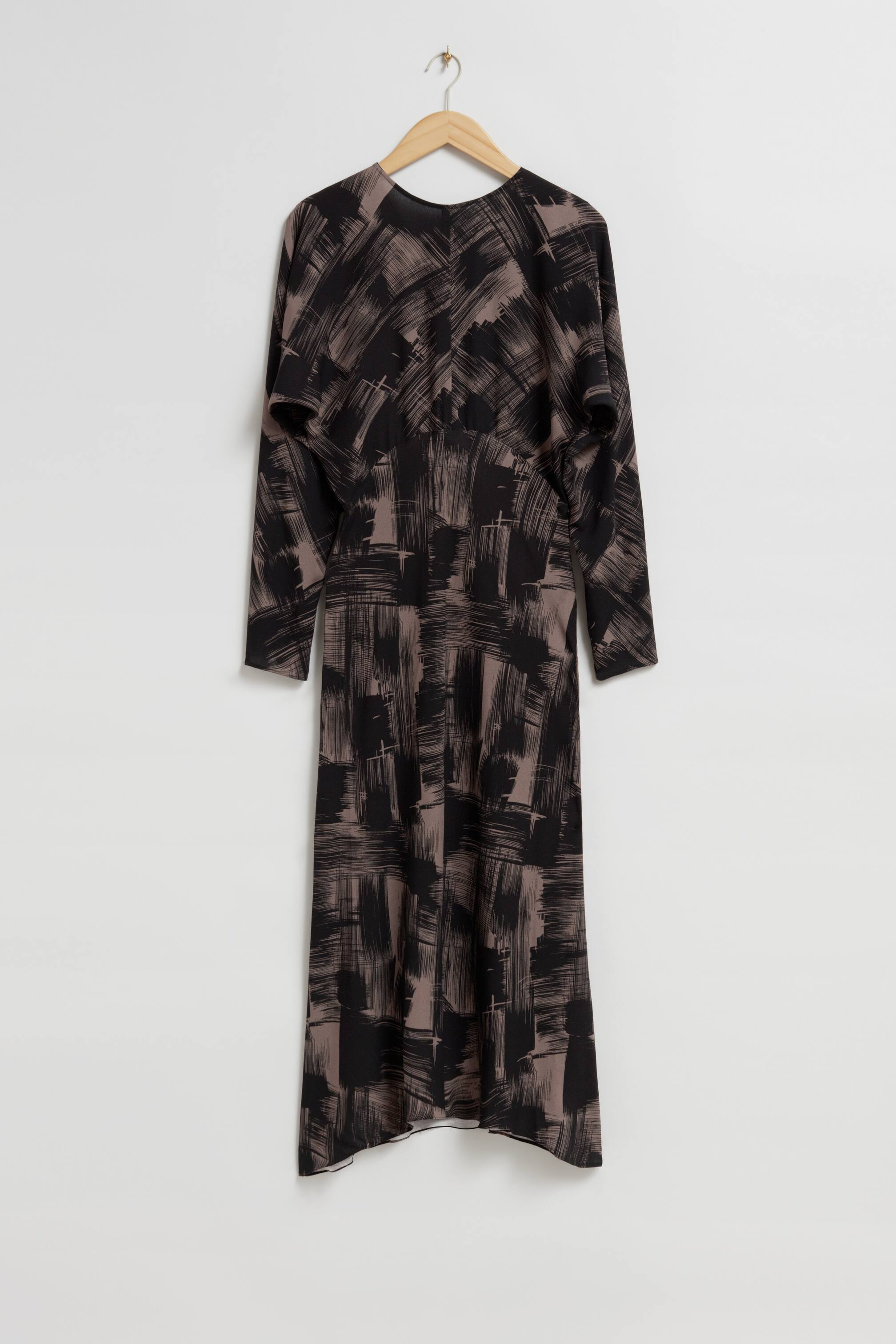 Größeres Bild ansehen: Schräg geschnittenes Midikleid - Schwarz/Beiger Print - Ladies | H&M DE 1