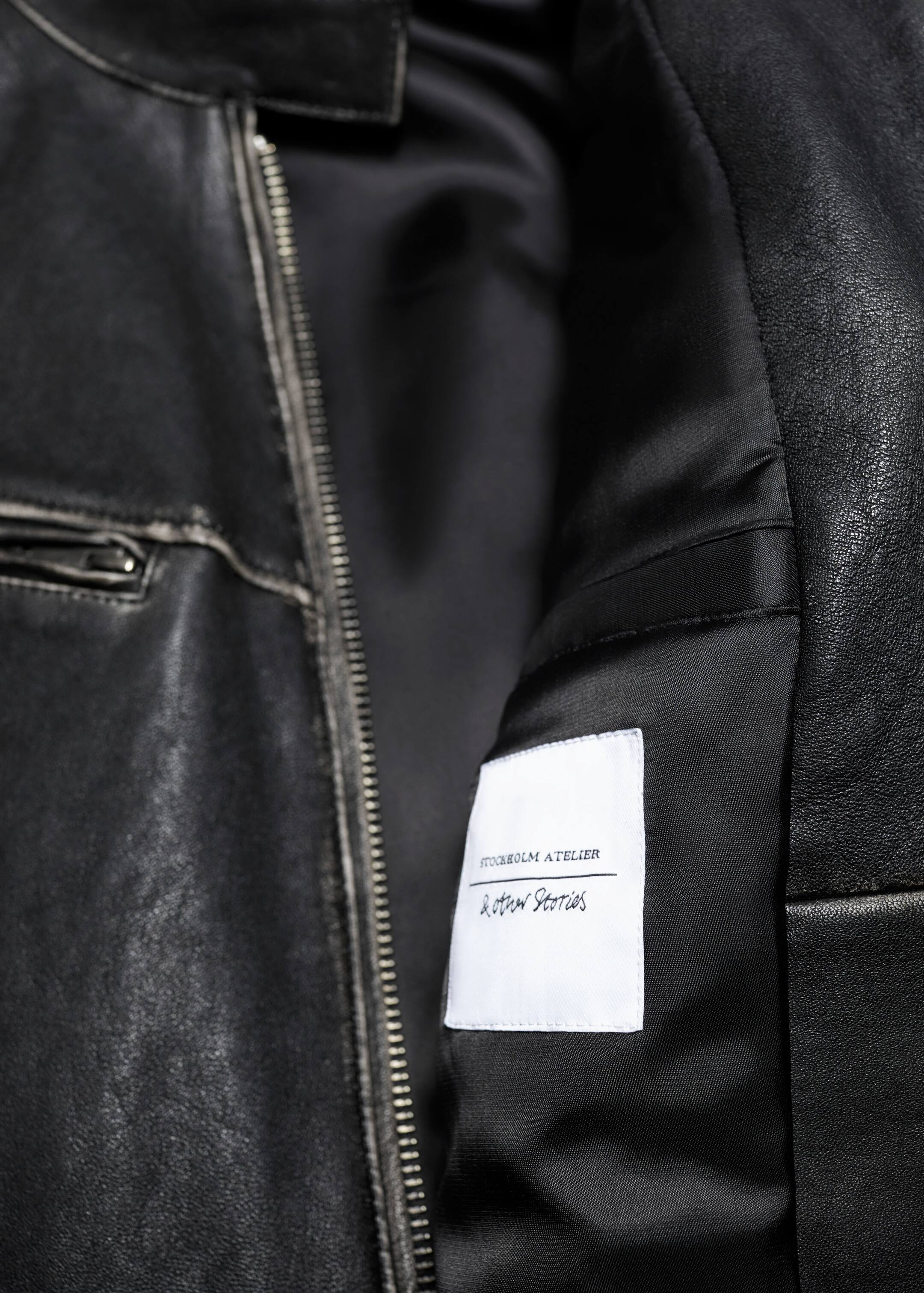 View larger image: Topstitched Leather Jacket - Black - Ladies | H&M GB 2