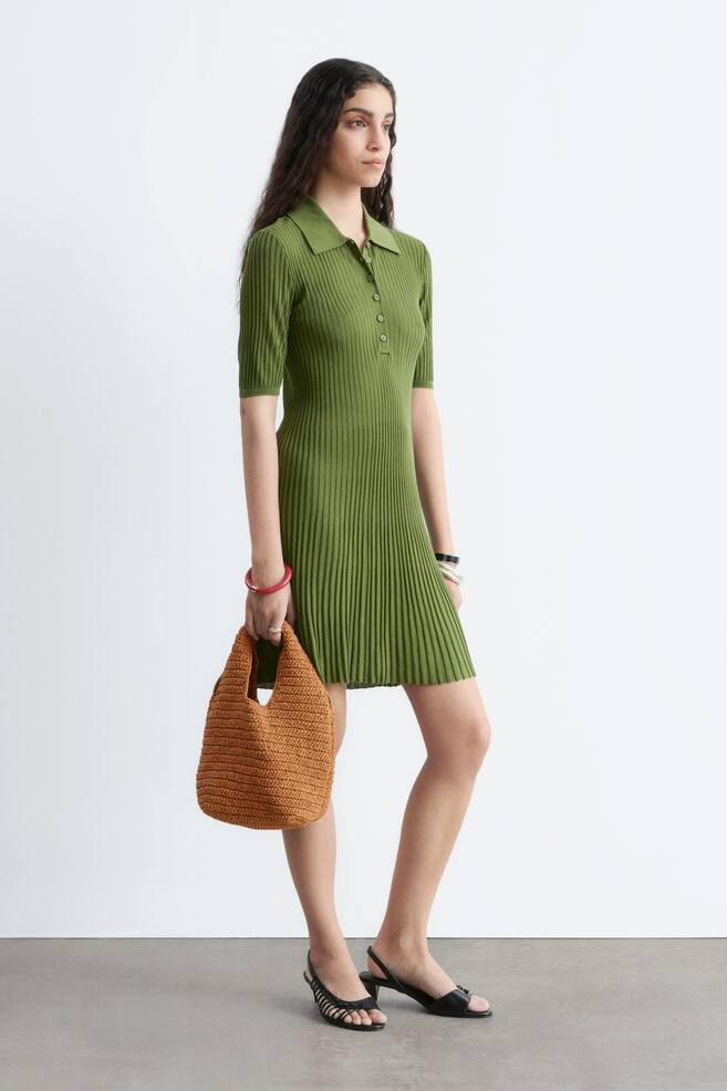 Mini abito lavorato a maglia - Verde/Marrone scuro - 4