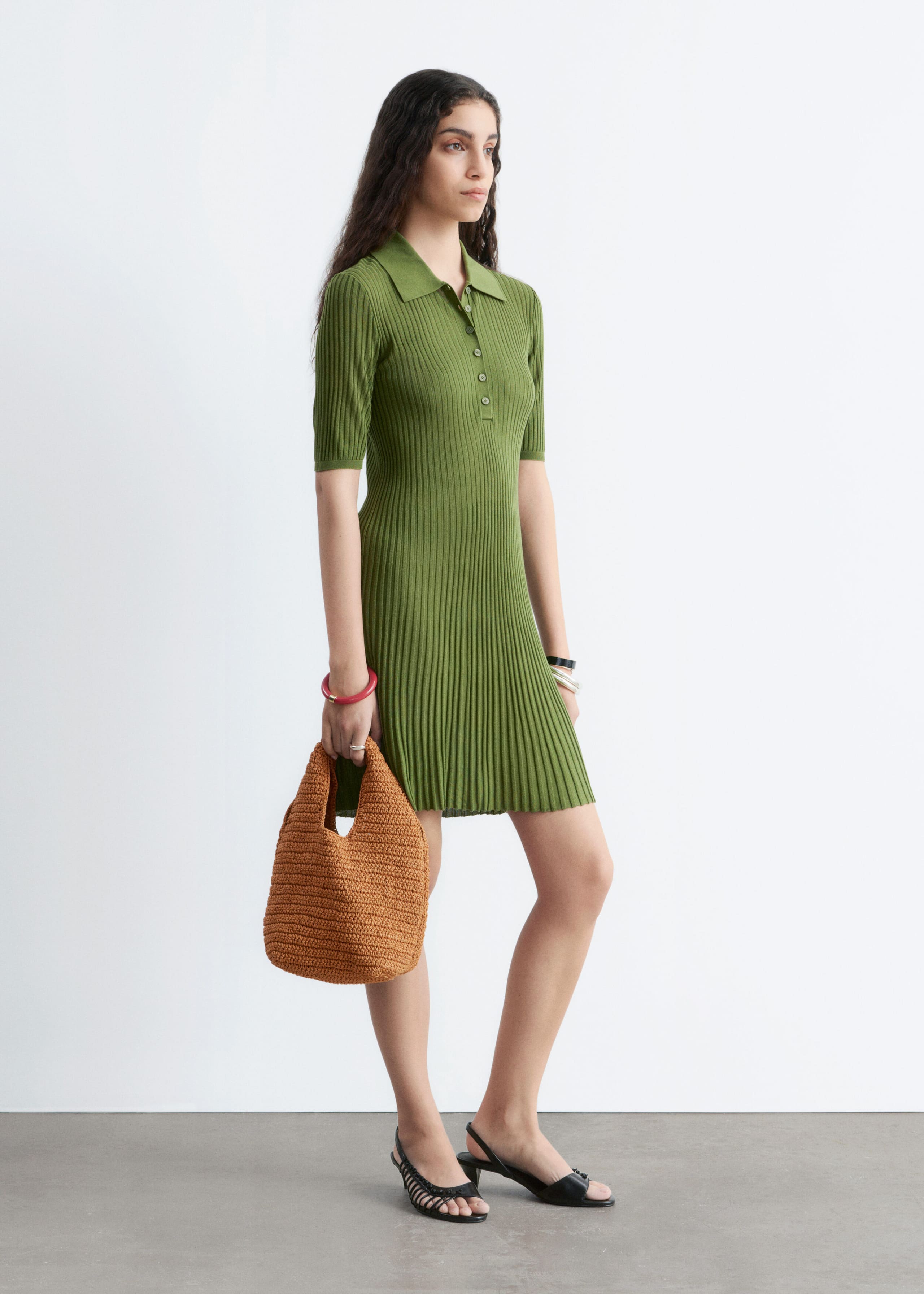 Knitted Mini Dress - Green - Lookbook