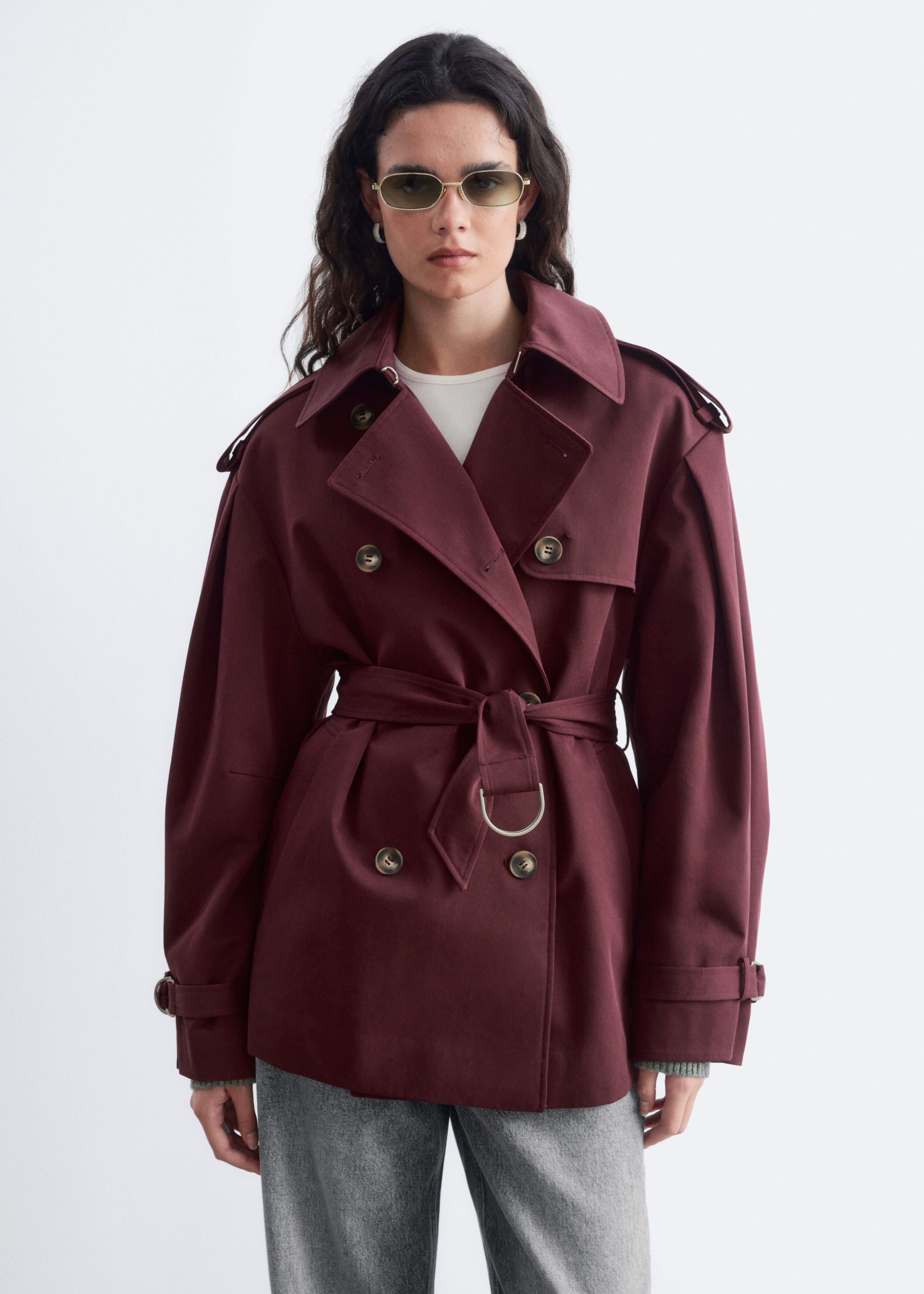 Short Trench Coat - Burgundy - Lookbook
