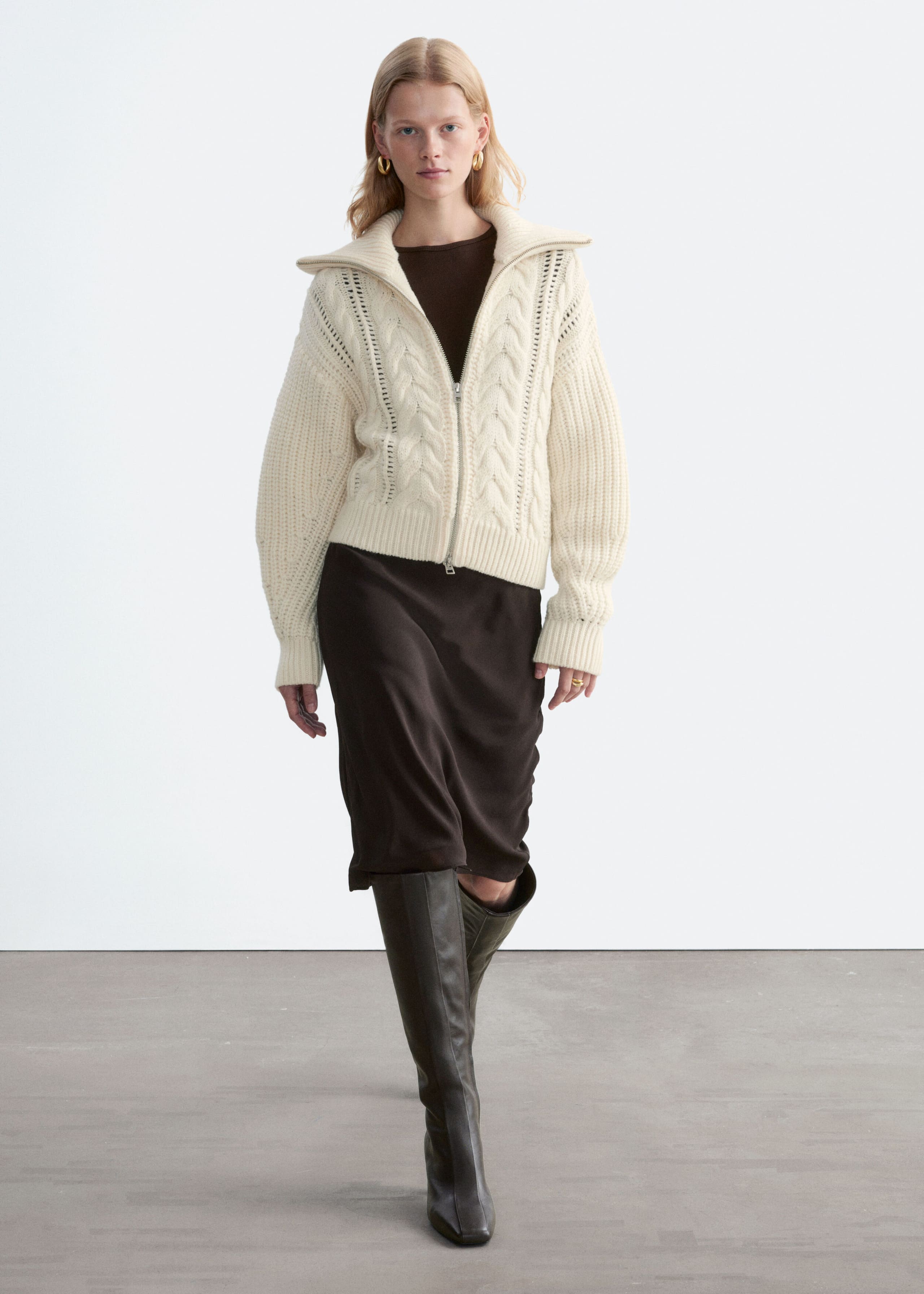 Knee-Length Slip Skirt - Dark Brown - Lookbook