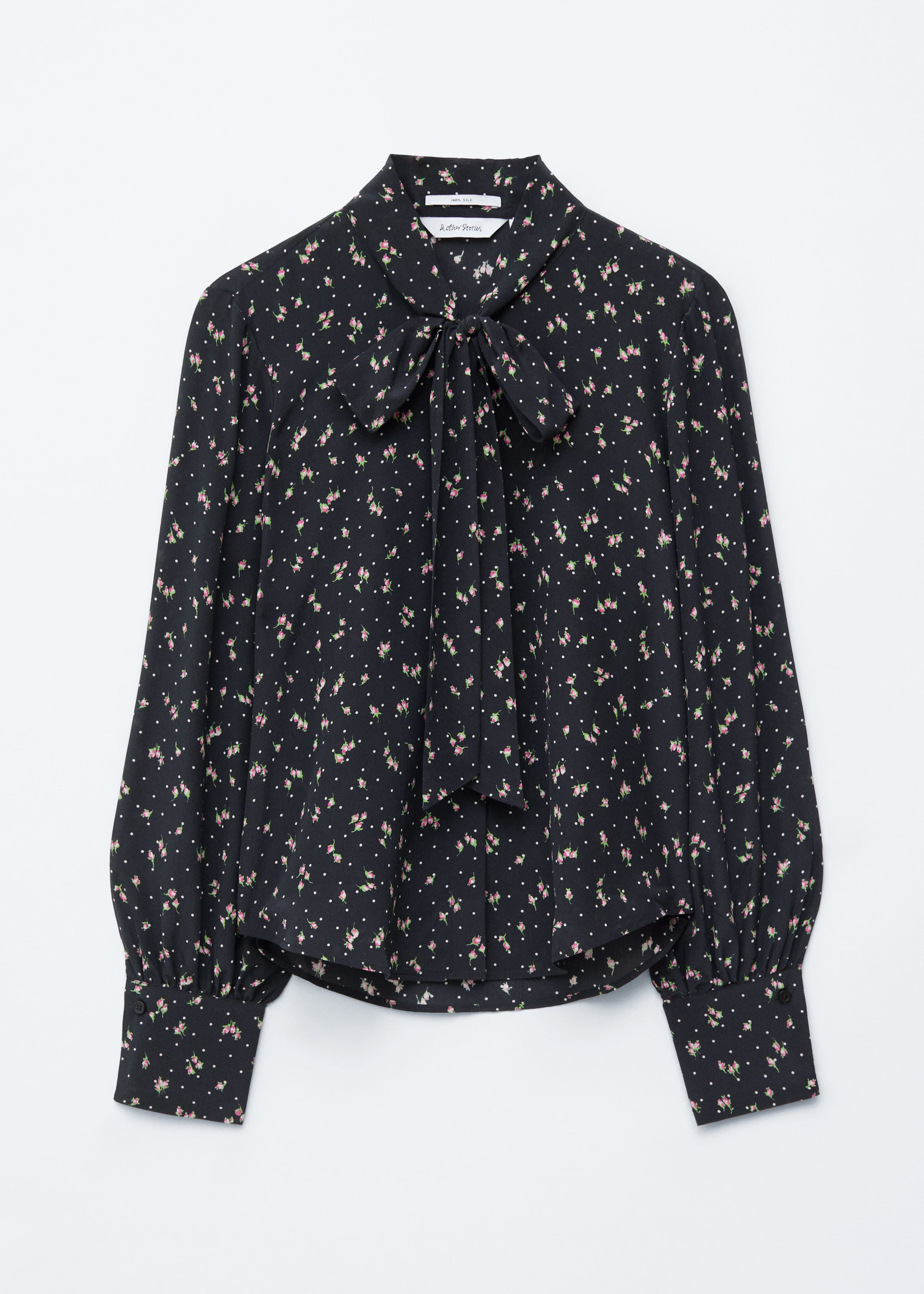 Image of Tie-Neck Silk Blouse