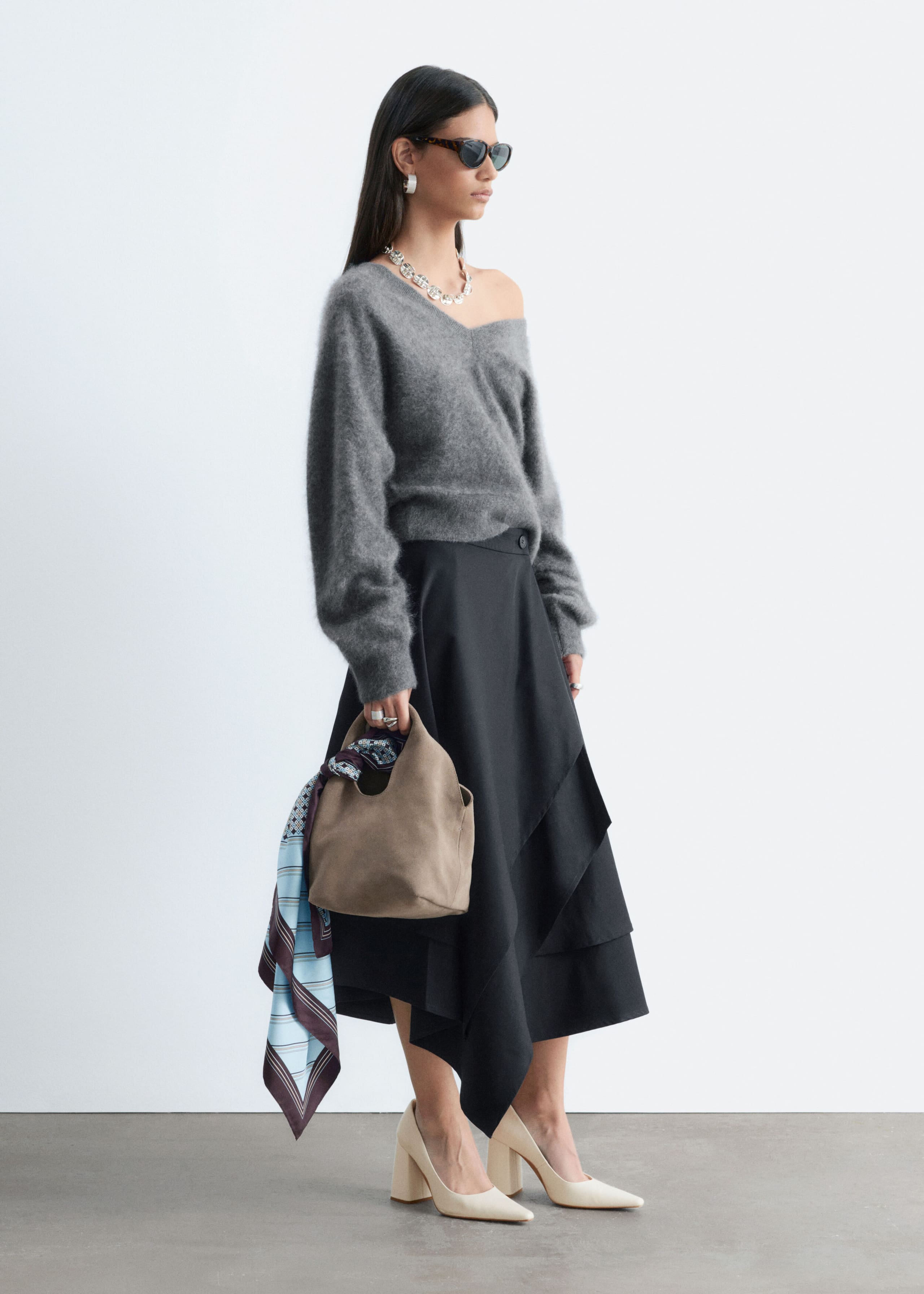Double Layer Asymmetric Skirt - Black - Still Life