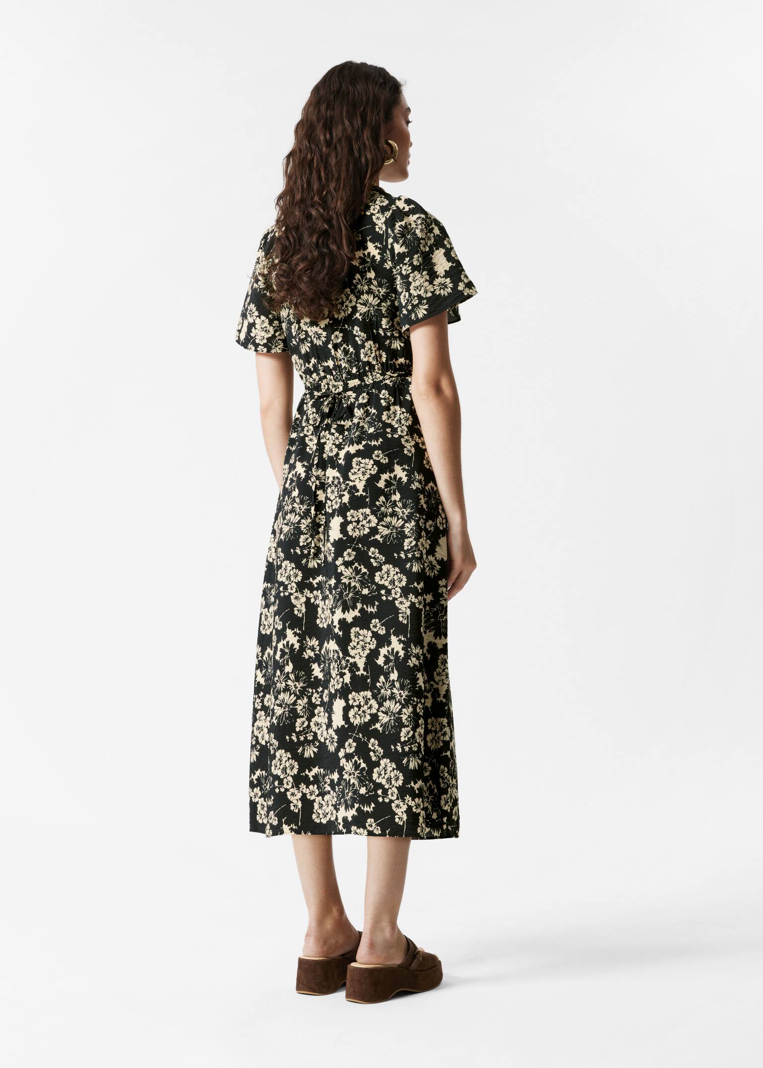 Rochie midi cu mâneci fluture - Black Print/Navy Print/Negru/Red/White/Beige Print - 4