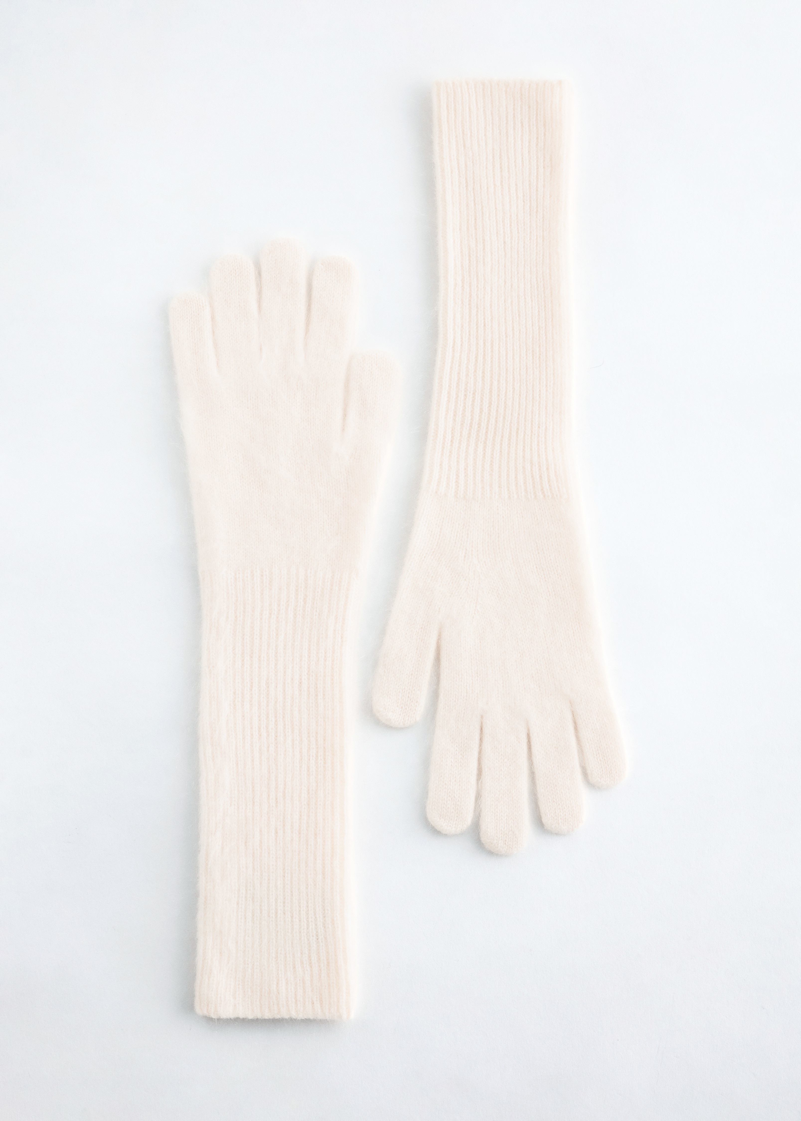 Knitted Brushed Cashmere Gloves - Cream/Dark Brown