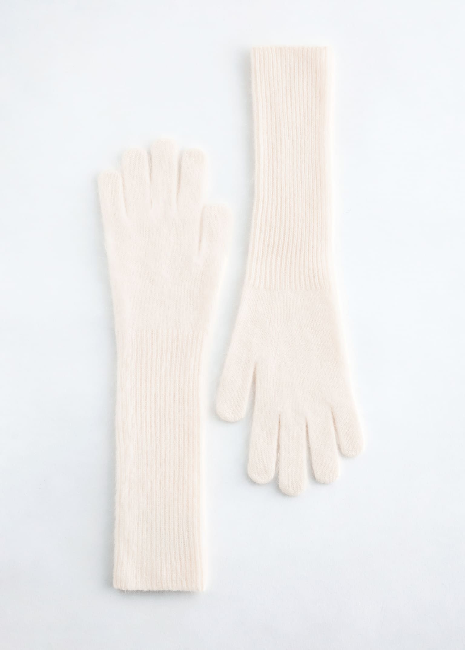 Strickhandschuhe aus gebürstetem Kaschmir - Creme