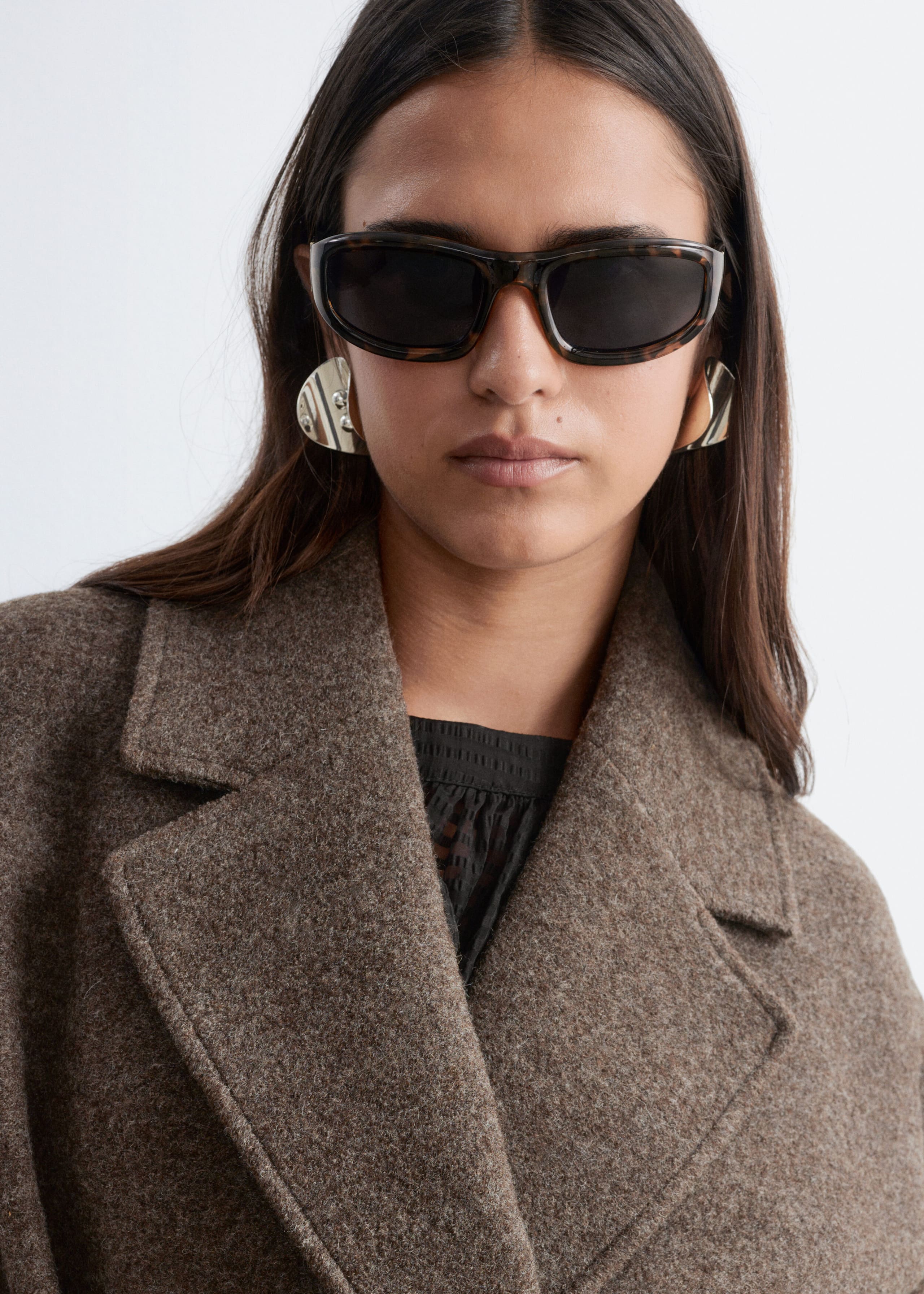 Voluminous Belted Wool Coat - Dark Mole Melange - Still Life