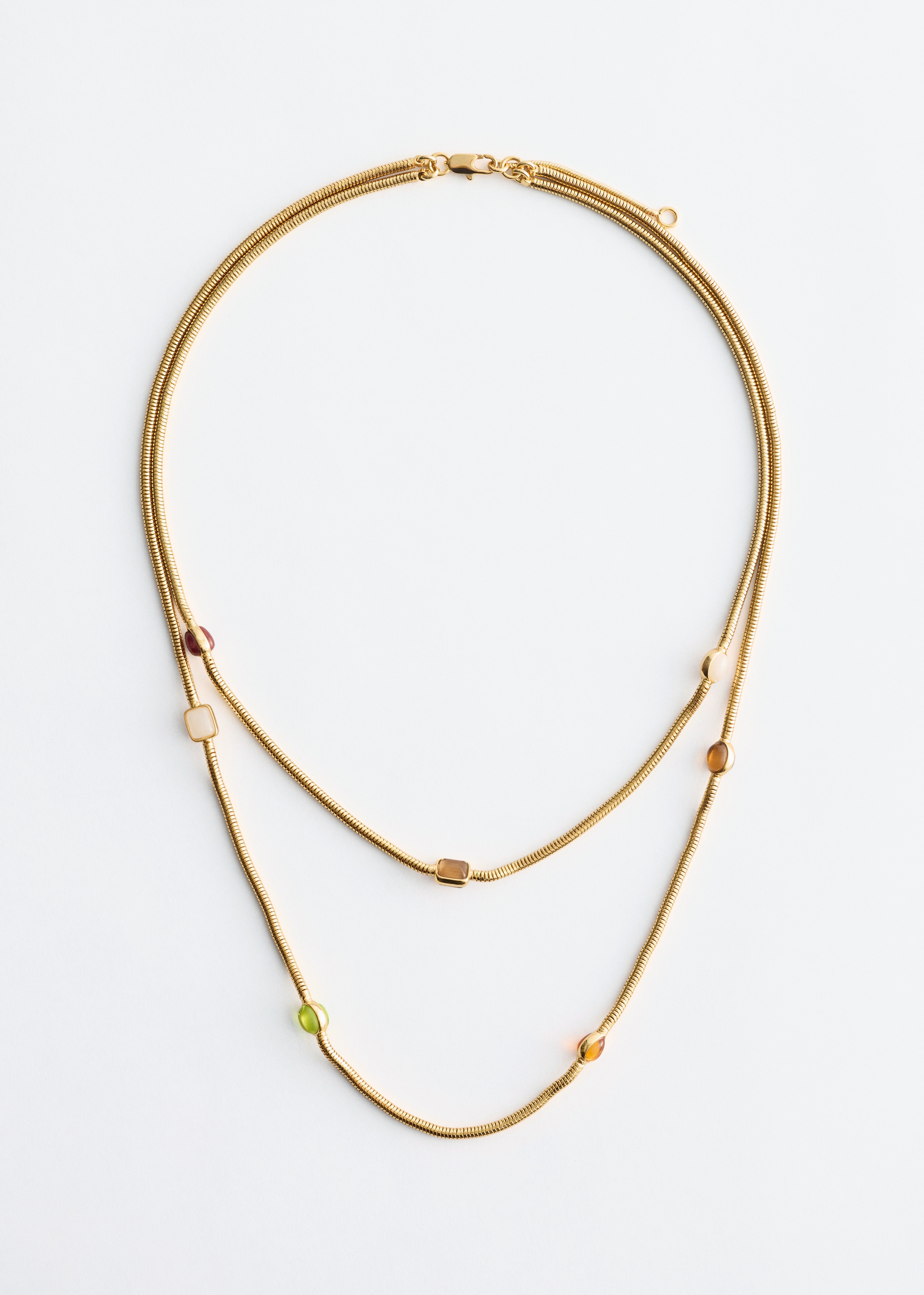 Double Chain Stone Necklace - Gold/Mehrfarbig