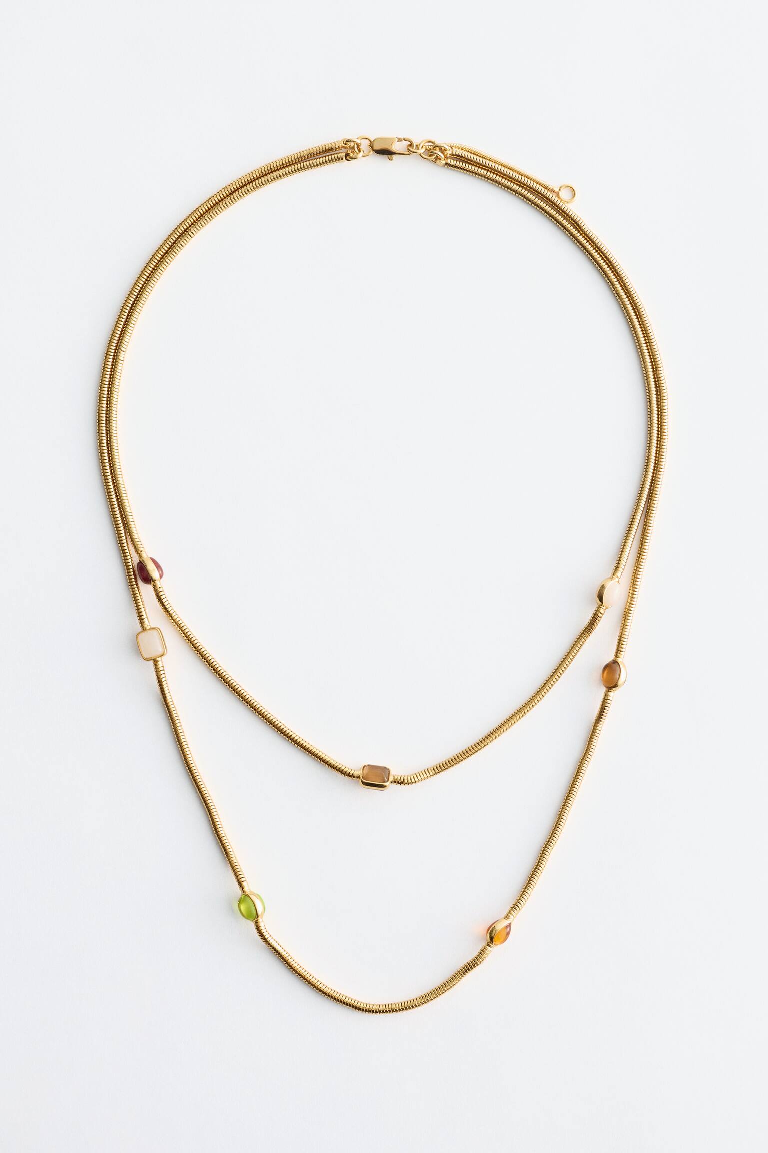 Double Chain Stone Necklace - Guld/flerfärgad - 2