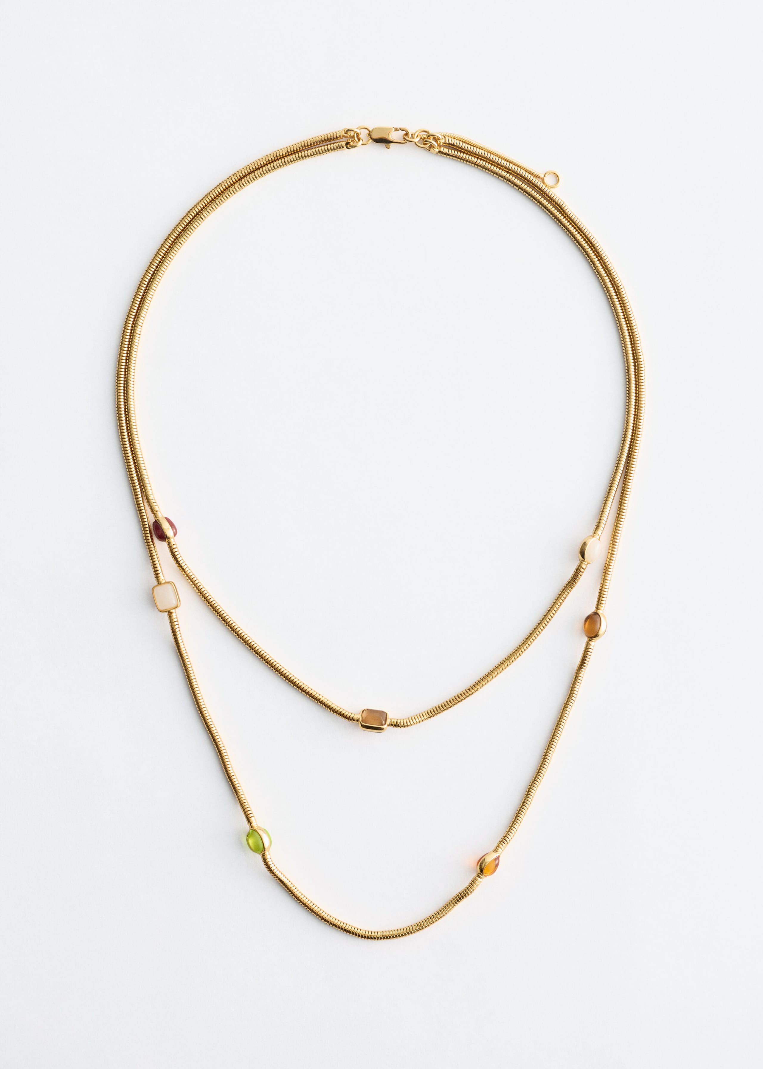 Double Chain Stone Necklace - Gold/Multi-colour - Still Life