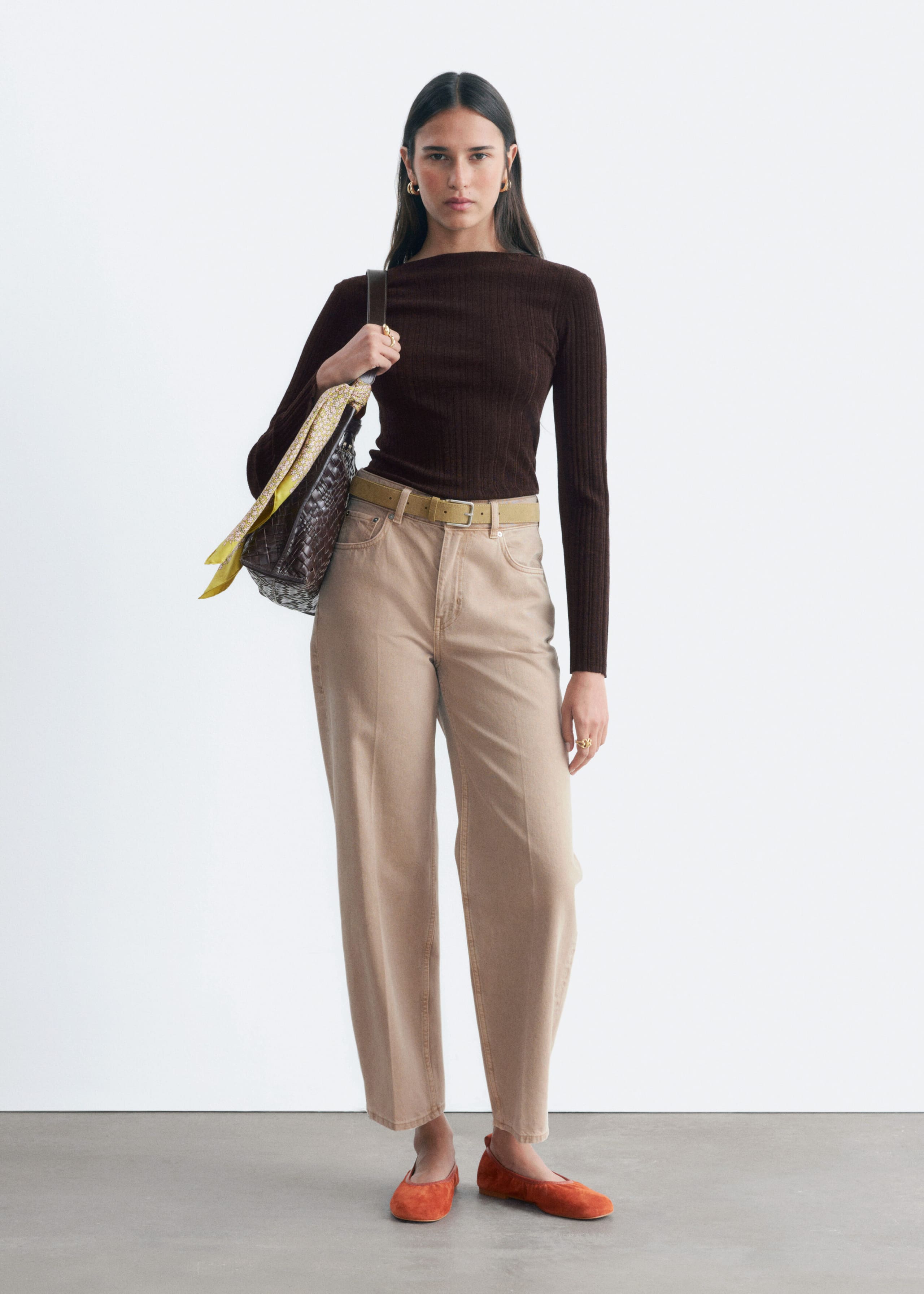 Rib-Knit Wool Boatneck Top - Bright Pink - Lookbook