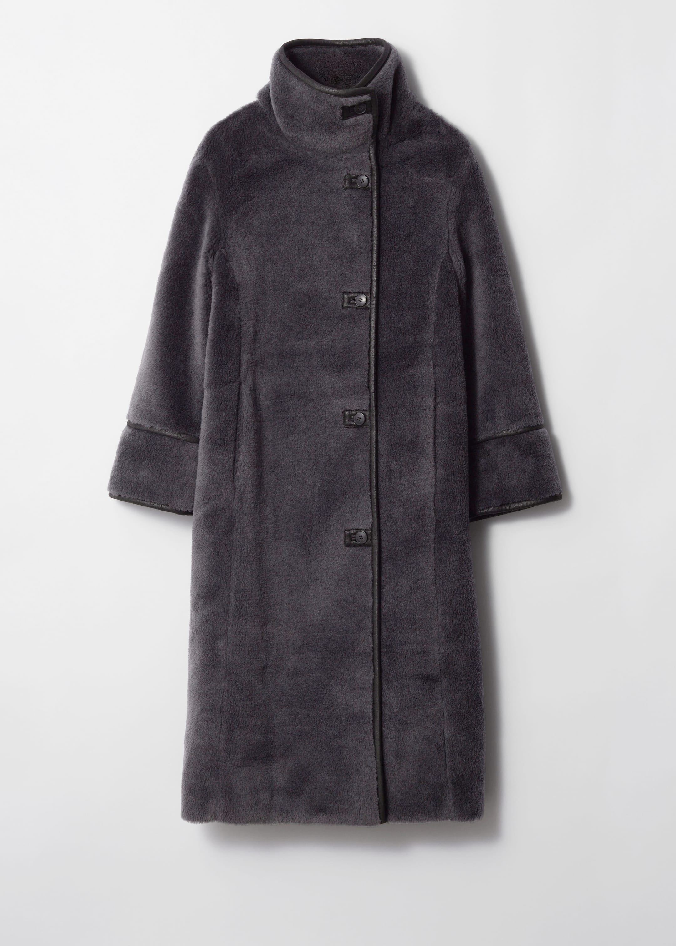 View larger image: Funnel-Neck Faux Shearling Coat - Charcoal - Ladies | H&M GB 1