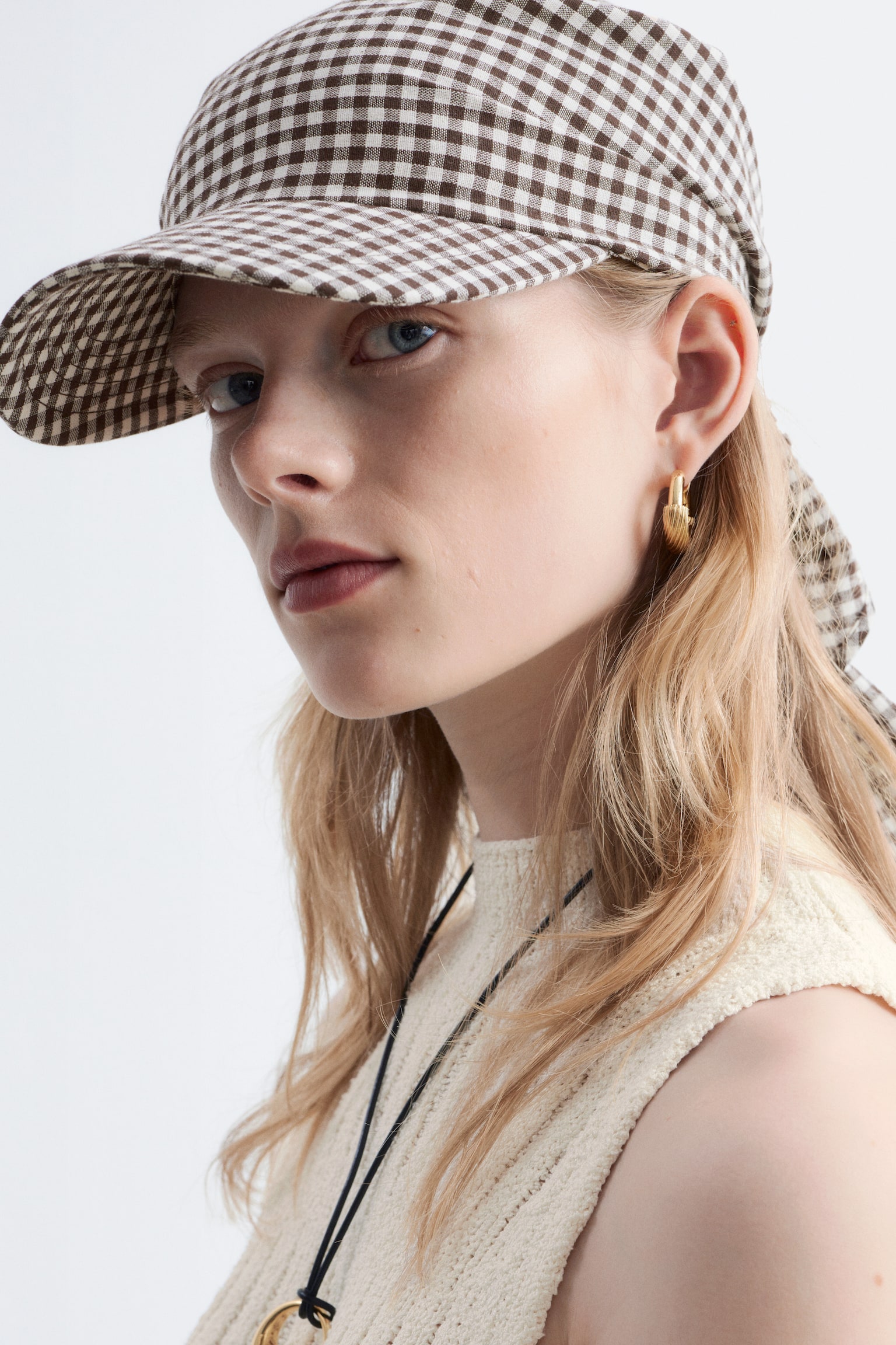 Cappellino con foulard in cotone - Bianco/Marrone/Marrone - 1