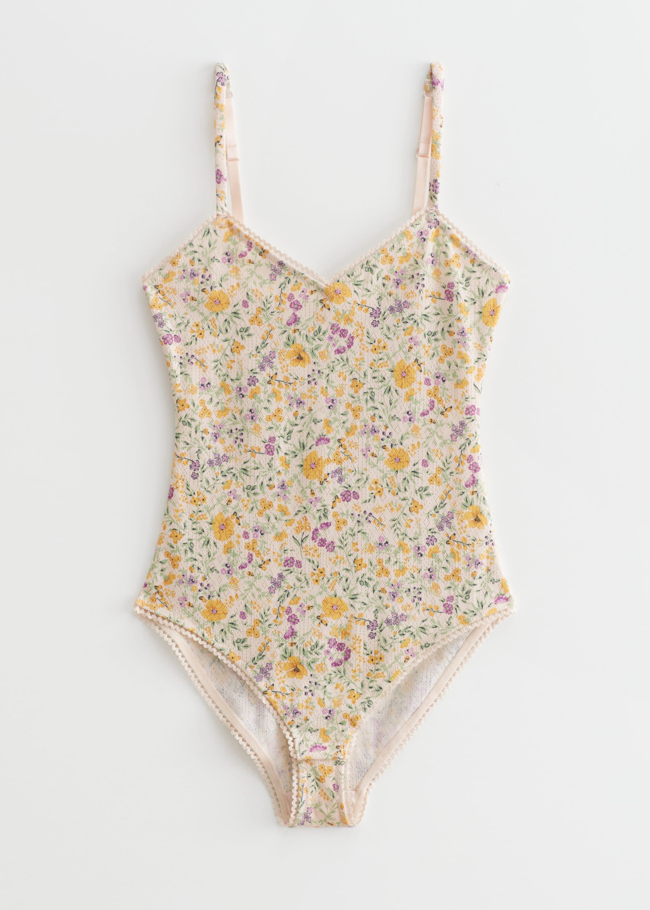 Scalloped Bodysuit - Yellow Florals - Natura morta