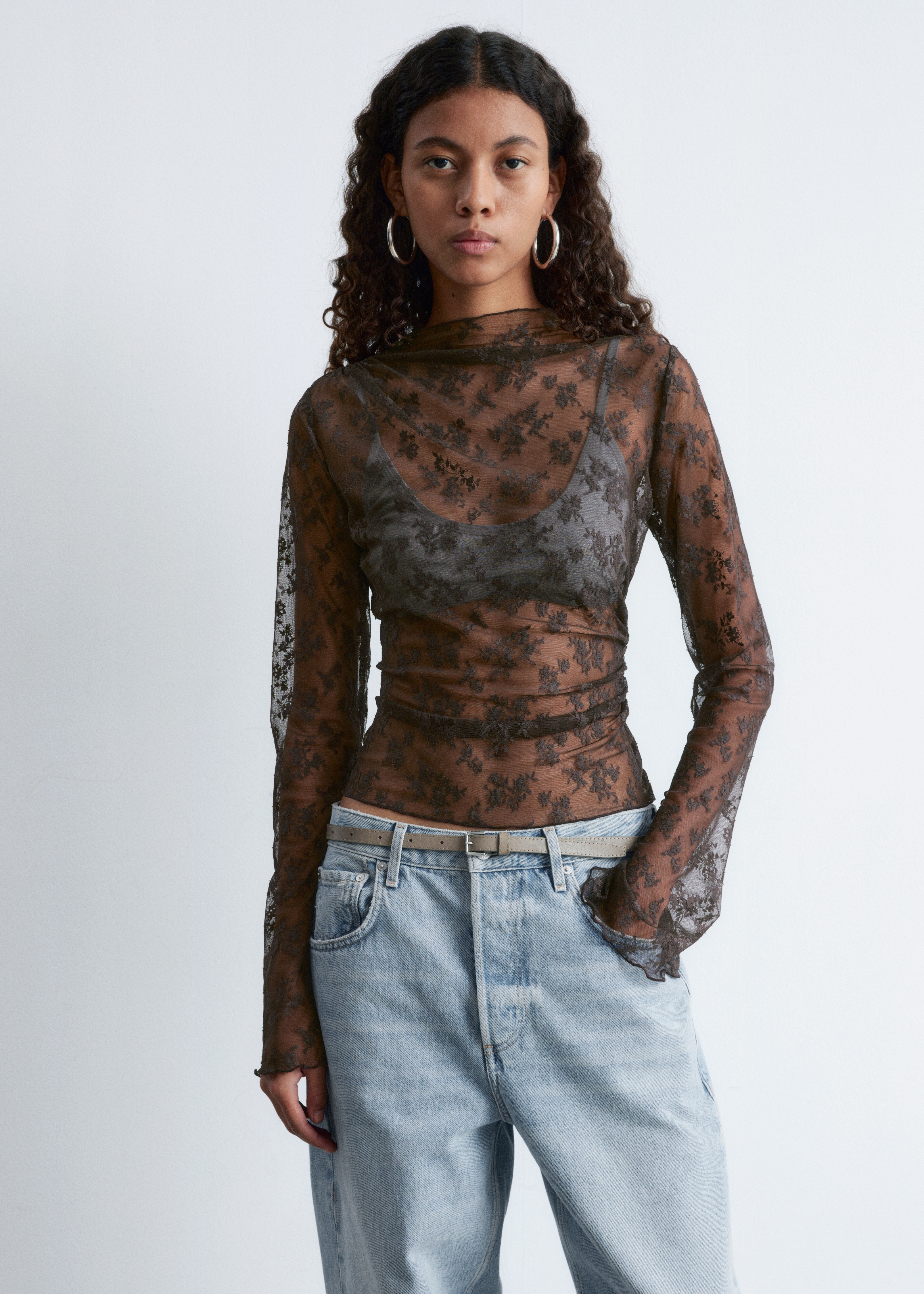Avidlove Top In Pizzo Trasparente Per Donna - Maniche Lunghe, Girocollo Floreale, Sexy E Leggero - 2
