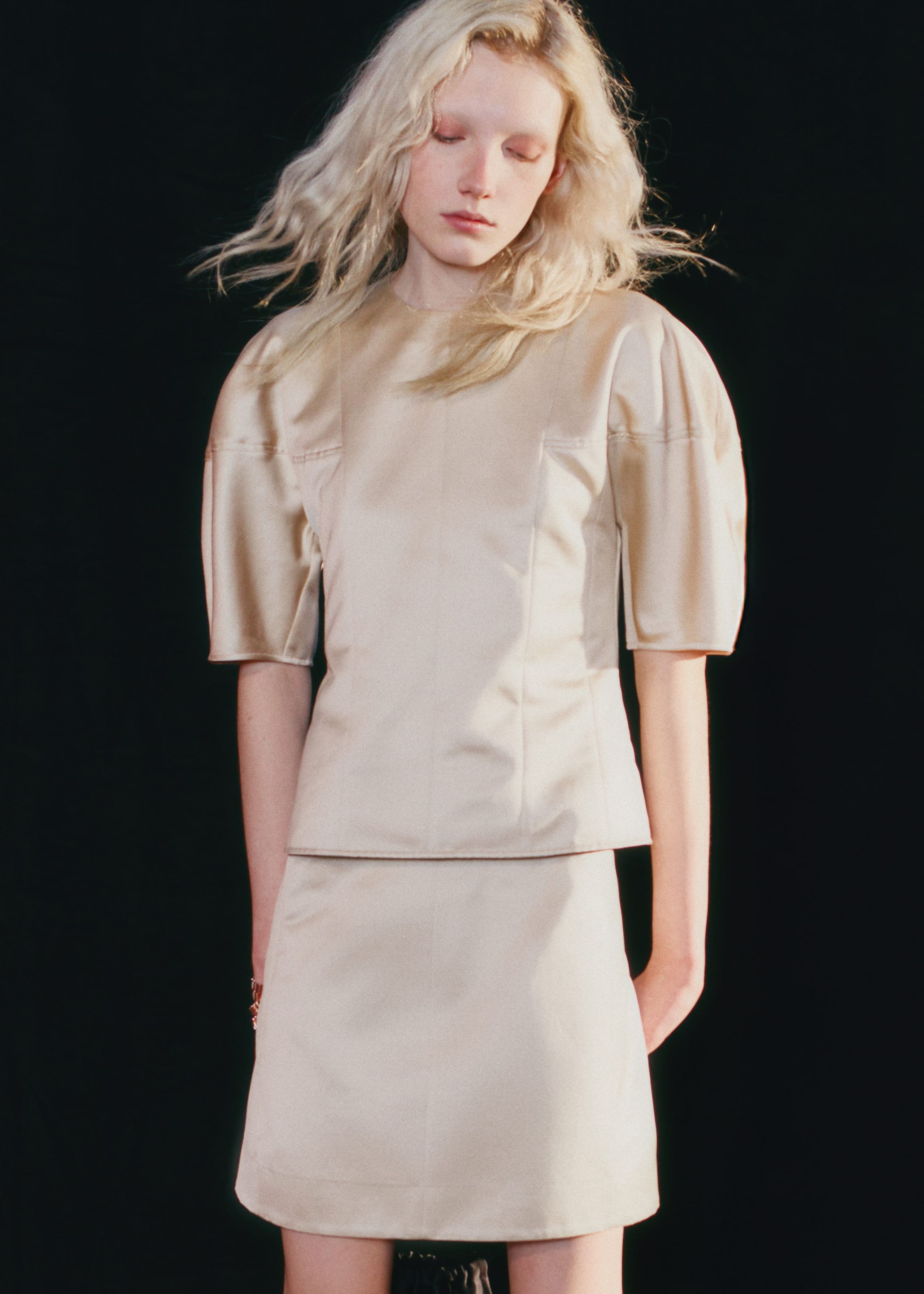 Image of Satin Puff-Sleeve Top