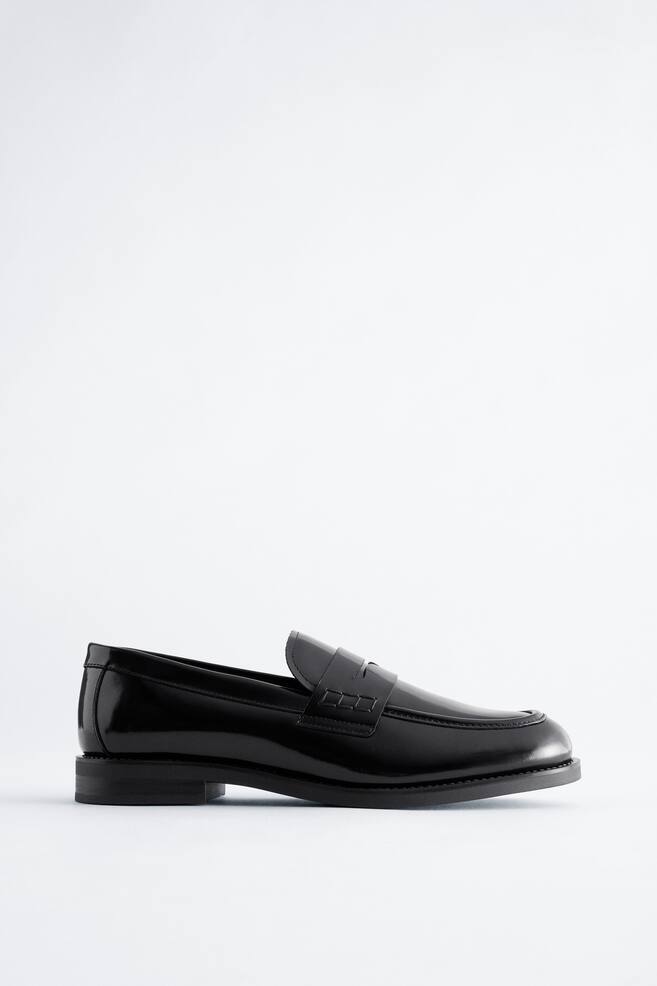 Leather Penny Loafers - Black - 1
