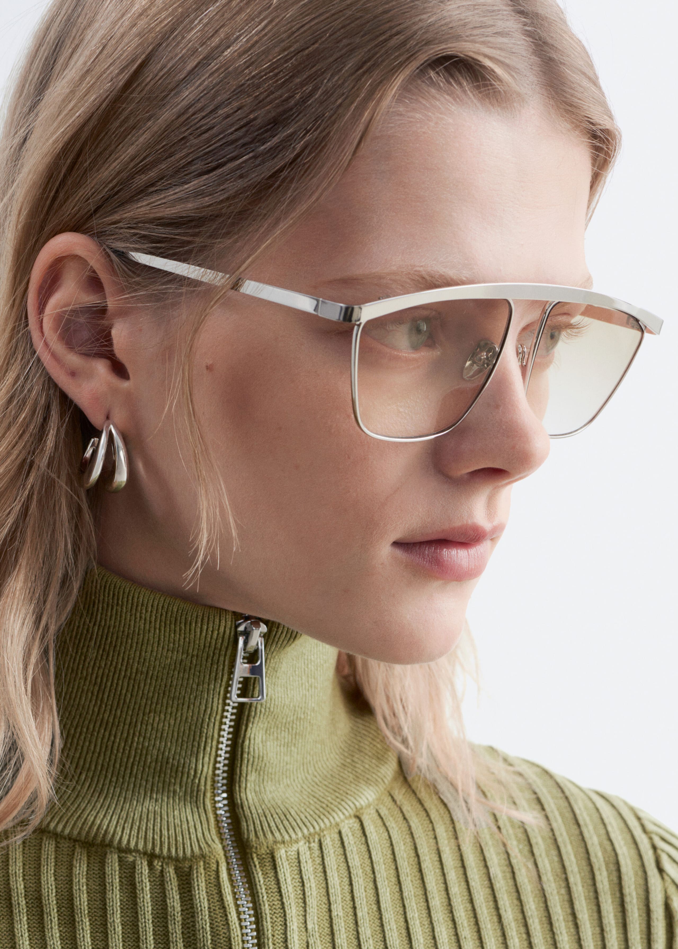 Square-Frame Sunglasses - Silver - Lookbook