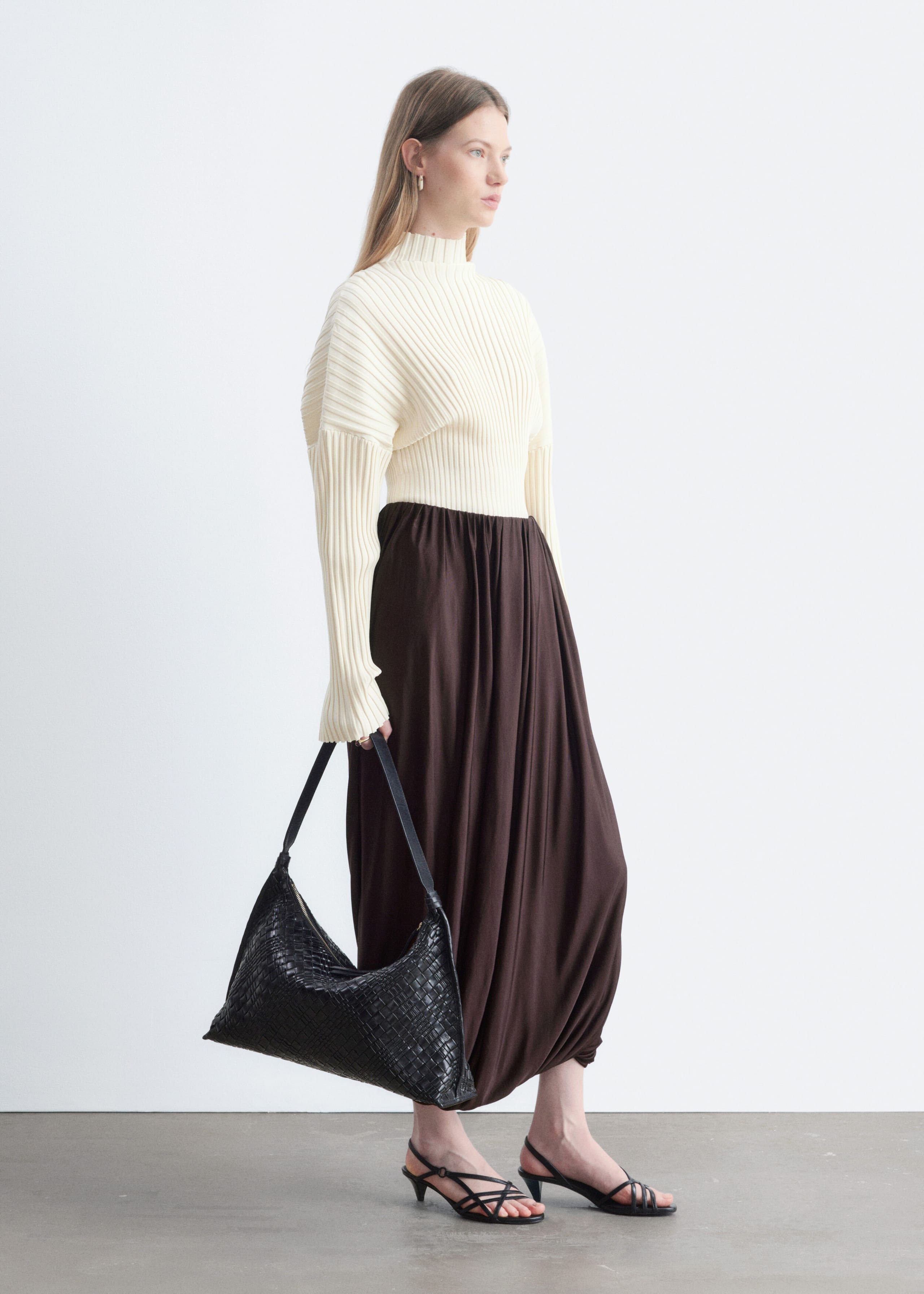 Twisted Drape Balloon Skirt - Dark Brown - Still Life