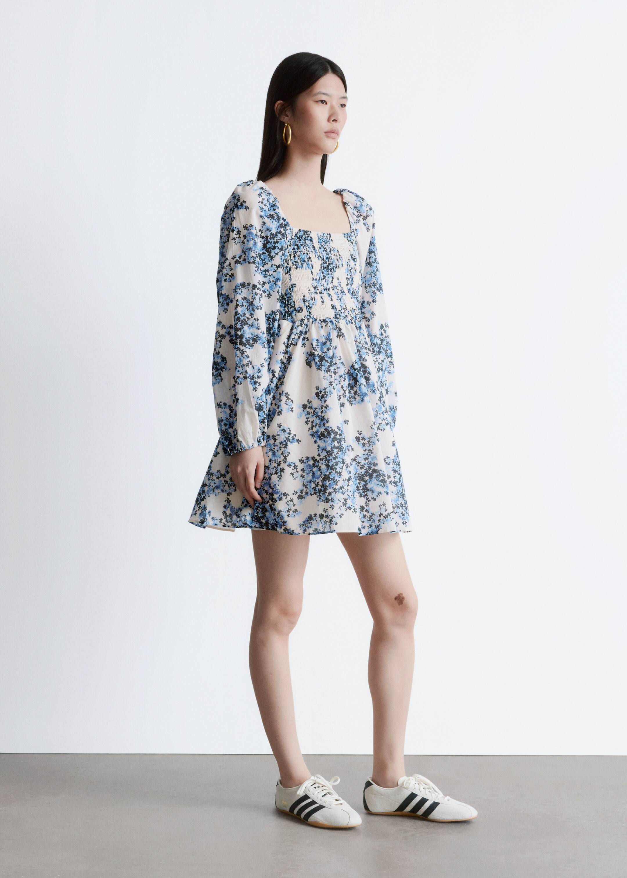 Agrandir l'image: Robe courte babydoll - Beige/Motif floral bleu - FEMME | H&M FR 6